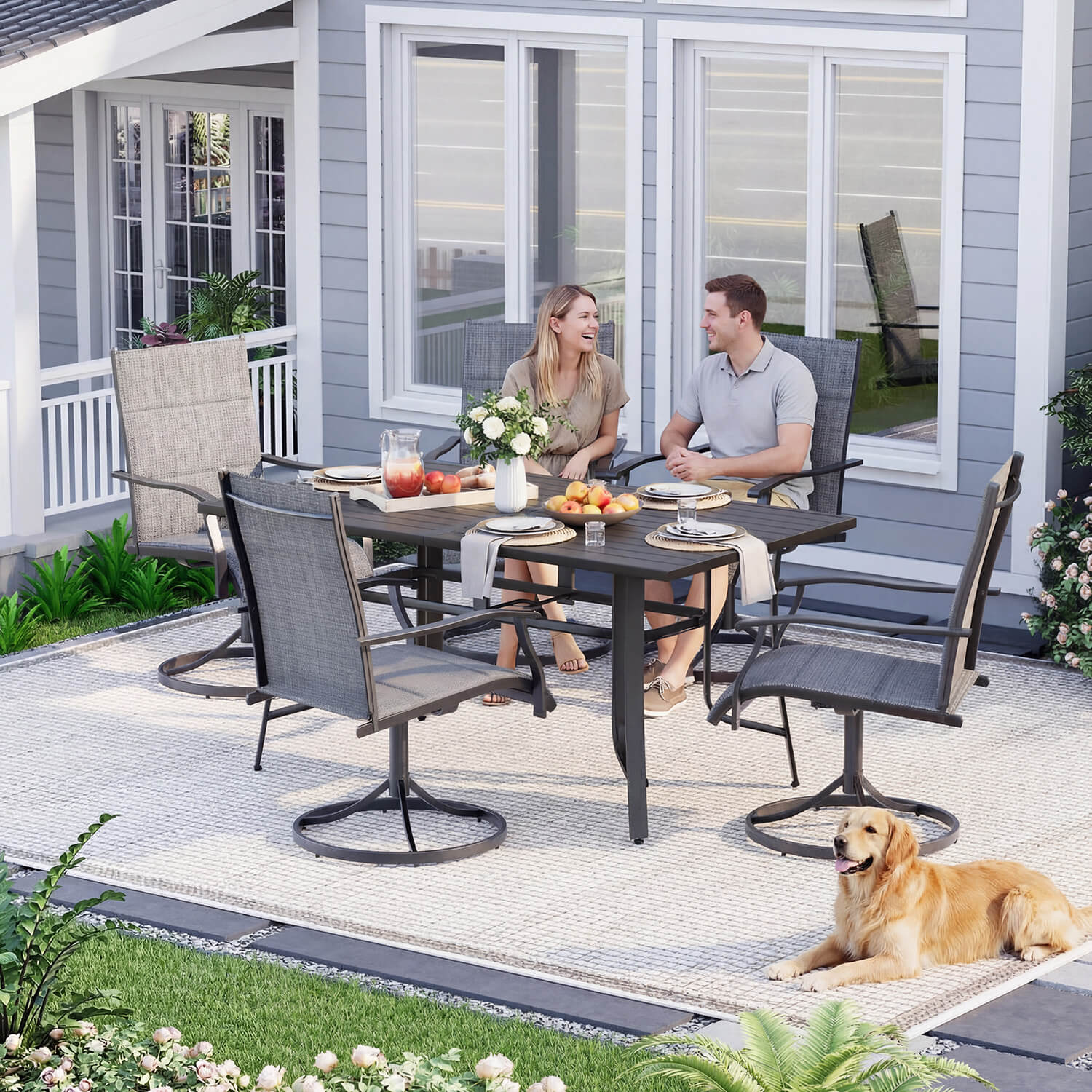 HOMREST Patio Swivel Chairs Set of 4, 360¡ã Swivel, 15¡ã Rocking, Outdoor Dining Chairs with Padded All Weather Quick-Drying Textilene High Back & Metal Frame, Grey