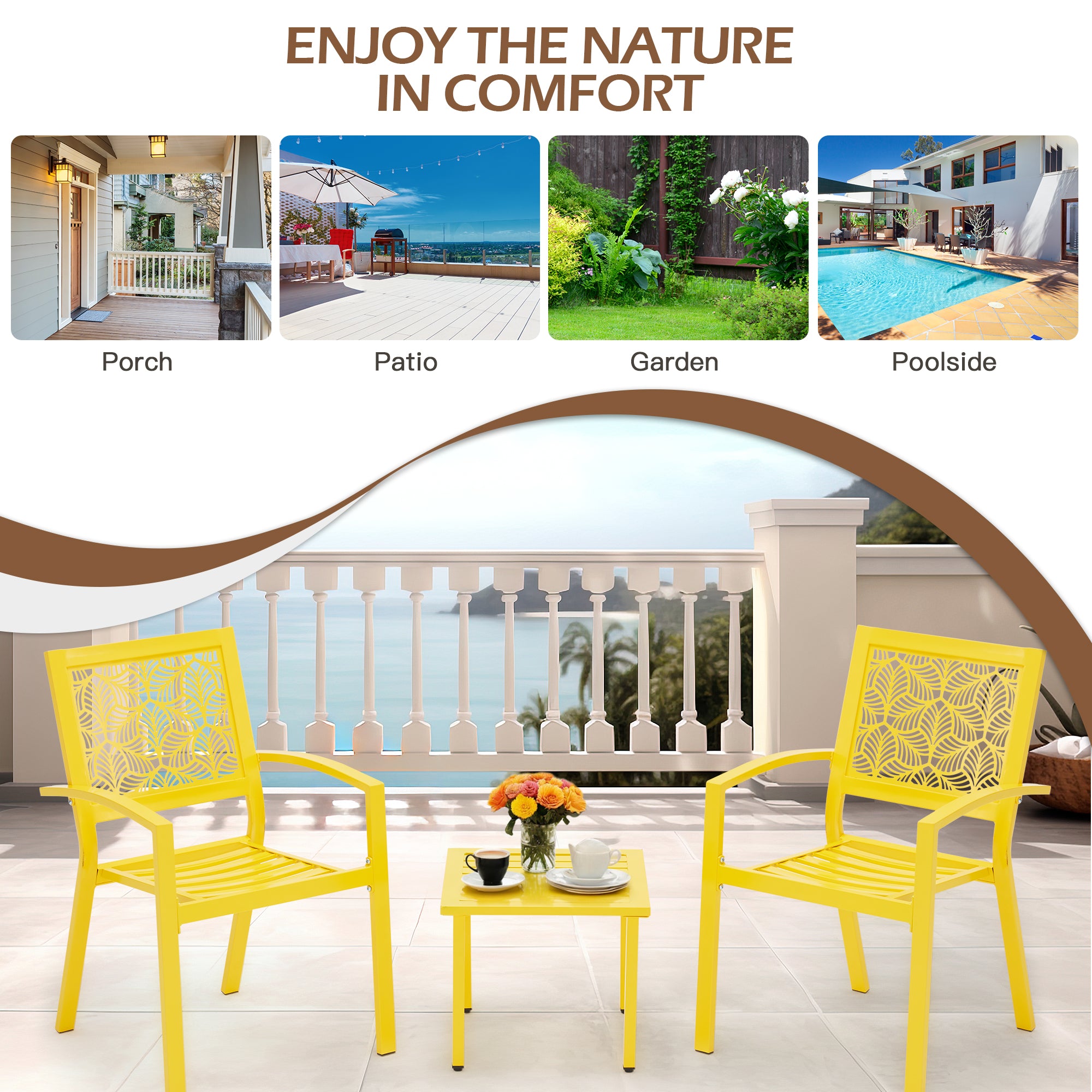 HOMREST 3-Piece Outdoor Bistro Set – Metal Chairs & Table, Yellow