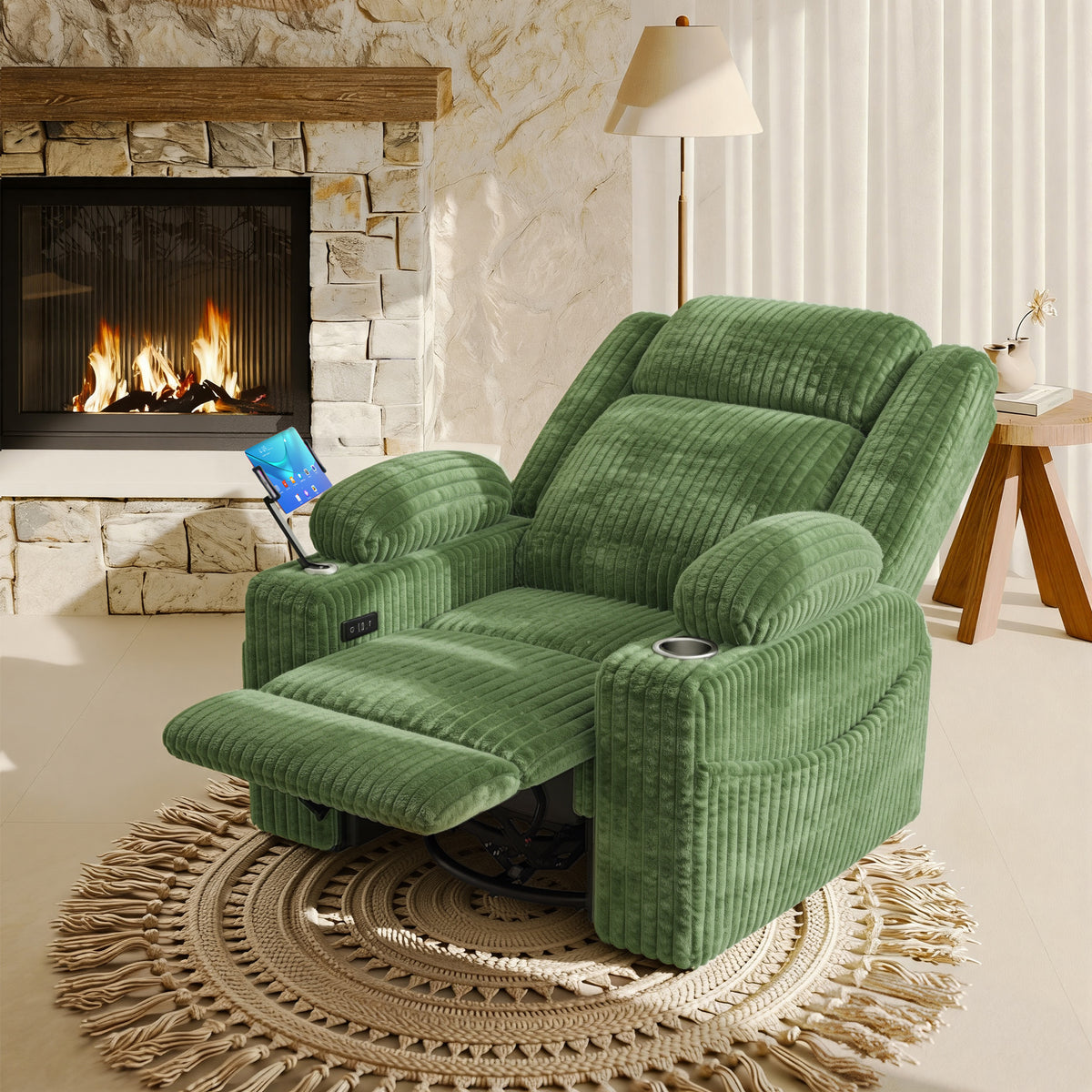HOMREST Power Oversized Swivel Rocker Recliner with Massage and Heat, Nursery Rocking Chairs for Living Room,Green