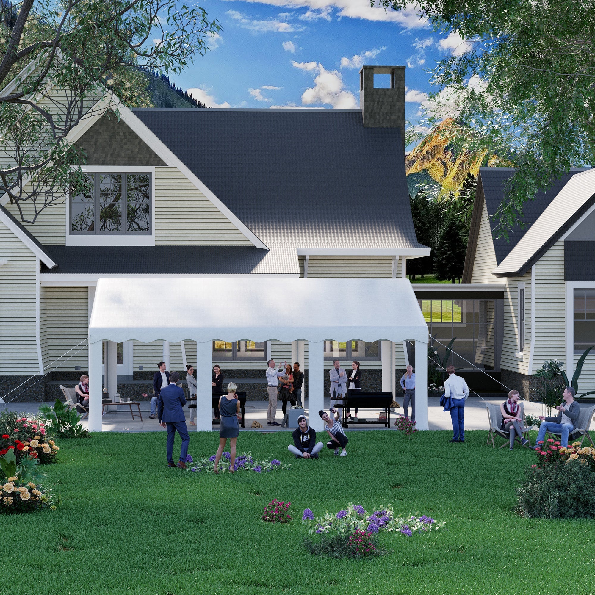 HOMREST 20x20 Ft Heavy Duty Party Tent Gazebo For Events Weddings BBQs Removable Sidewall Windows Storage Bags Included White