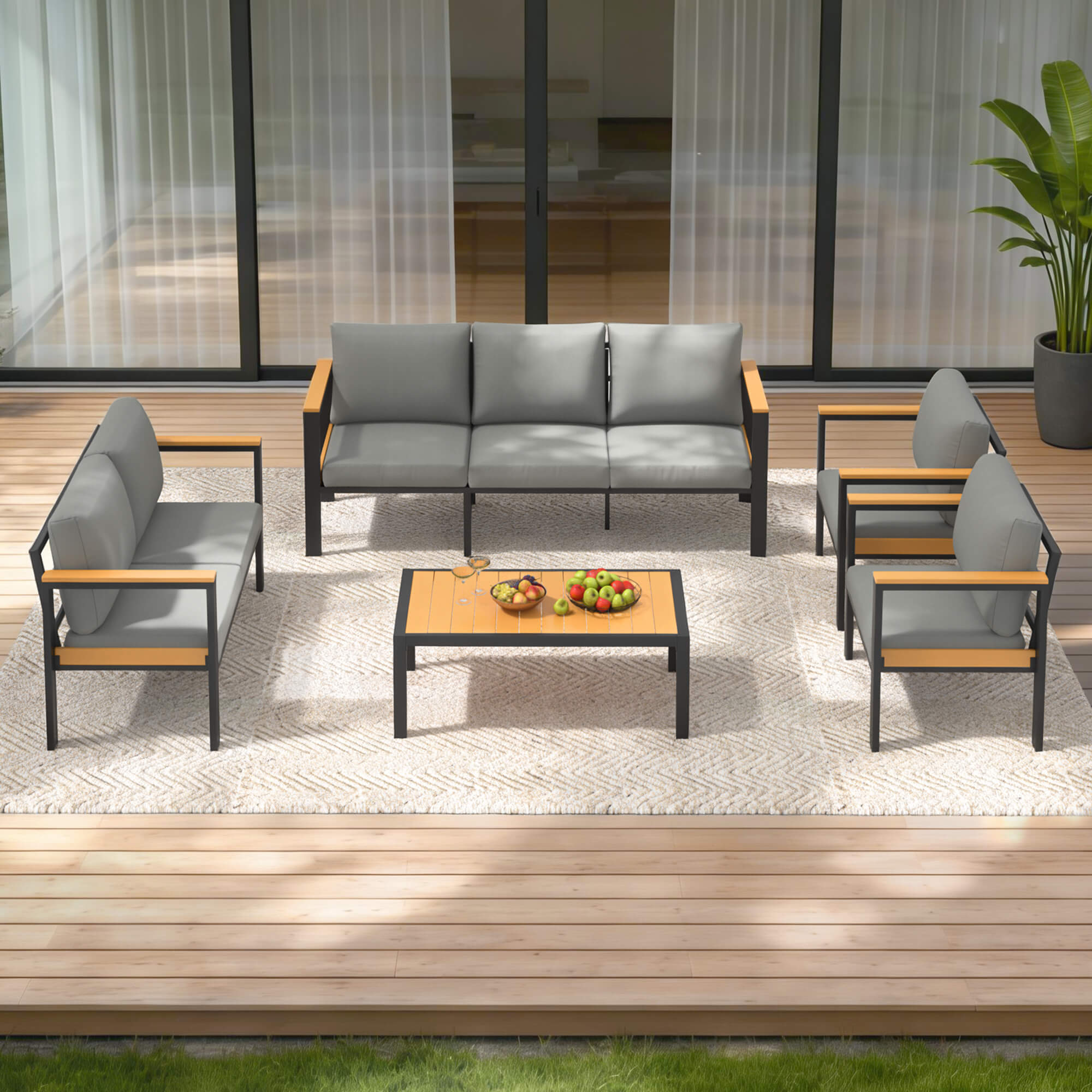 HOMREST 5 Piece Patio Furniture Set, Metal Patio Conversation Set with Coffee Table, All-Weather Outdoor Furniture, Gray