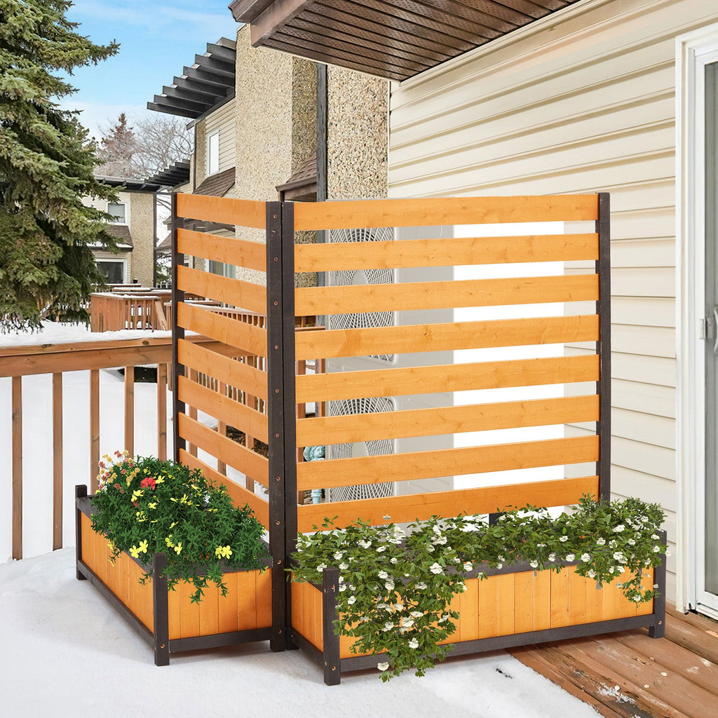HOMREST No-Dig Privacy Fence Planter, Wood Outdoor Screen for AC Unit, Trash & Flower Bed, Weather-Resistant, (2PCS 36" W x 45" H Yellow)
