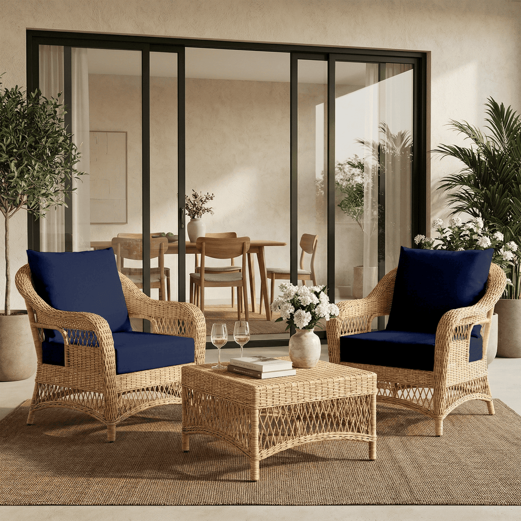 HOMREST Patio Furniture Cushions with Handle and Ties, Waterproof, Fade-resistant Outdoor Couch Cushion, Chair Pads for Dining Chairs, Navy blue