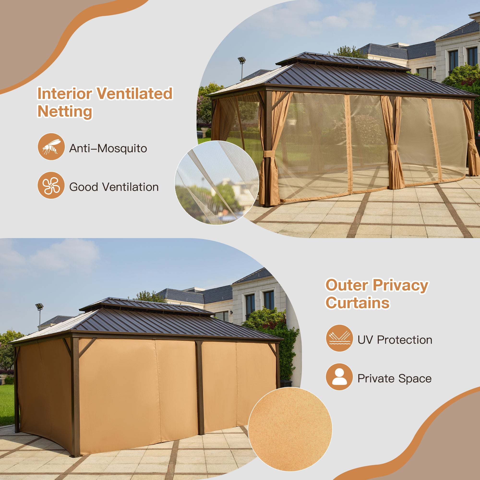 Homrest 12' x 20' Hardtop Gazebo, Aluminum Frame Gazebos with Galvanized Steel Double Roof