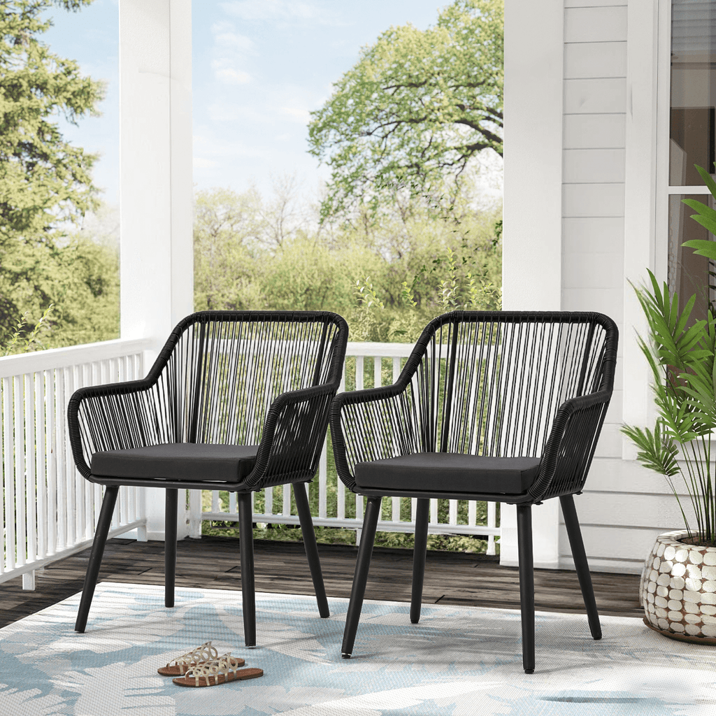 HOMREST Patio Wicker Dining Chairs Set of 2, Rattan Chairs w/ Cushions & Armrests, Black