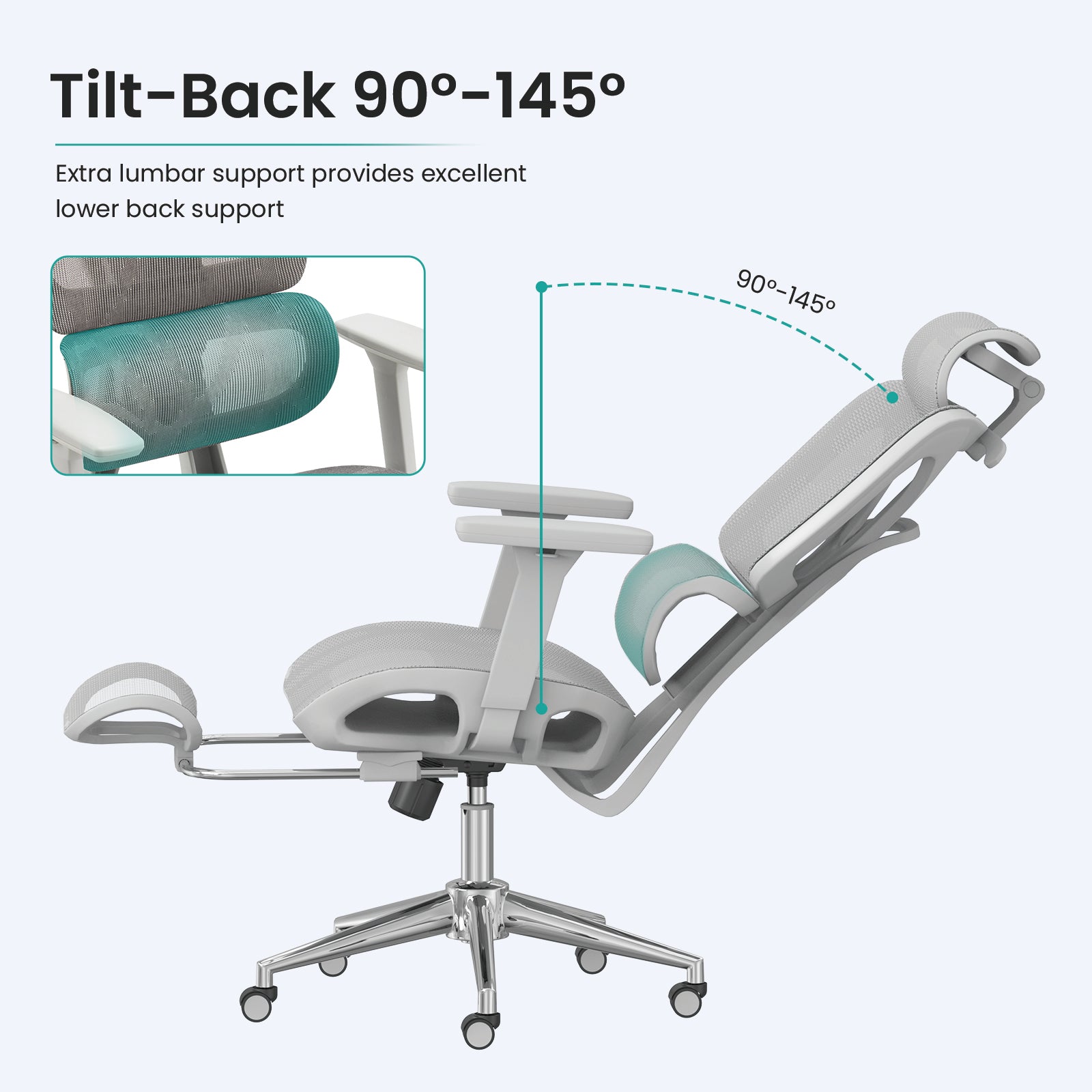 HOMREST Ergonomic Office Chair with 3D Adjustable Headrest & 4D Arms - Gaming Chair,Gray