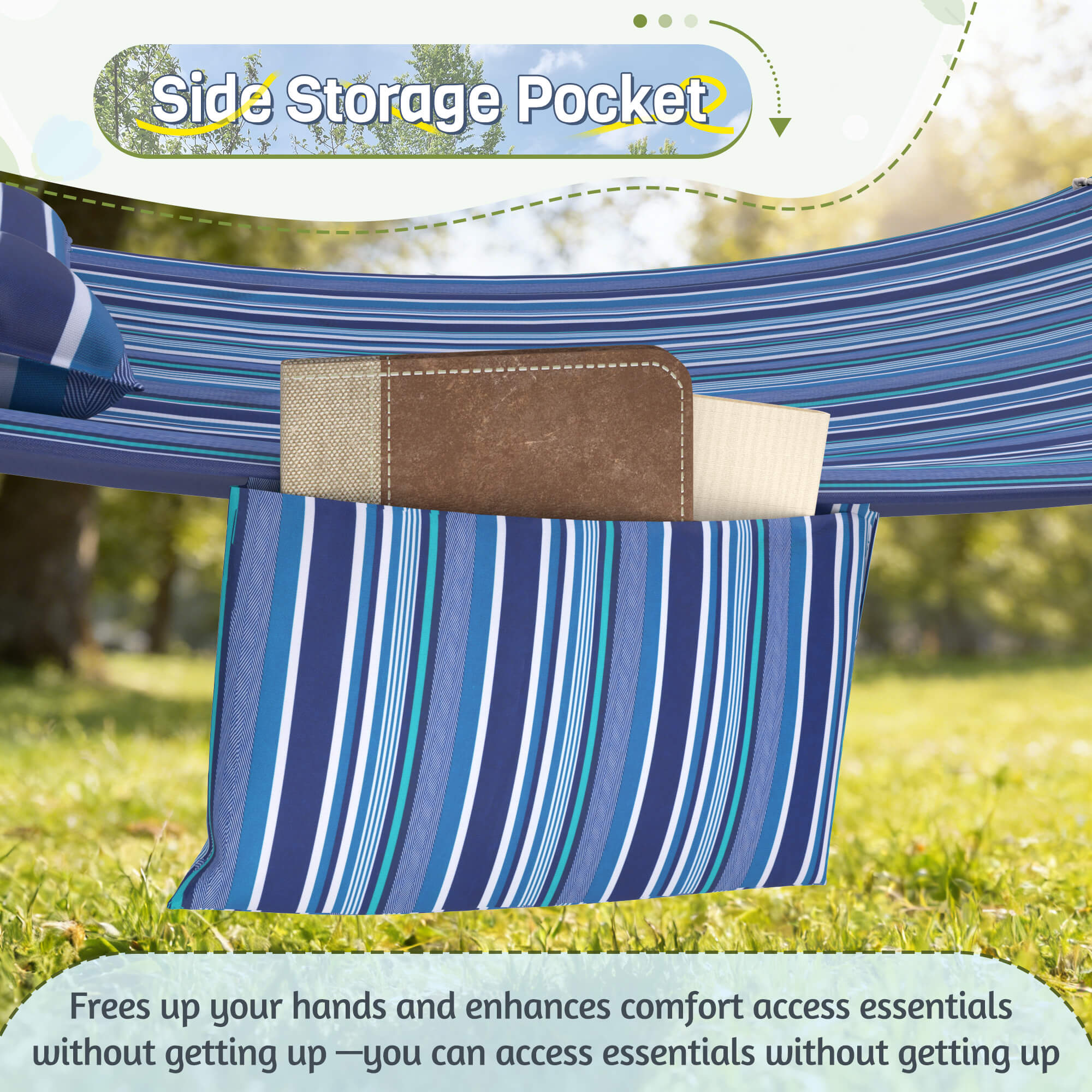 HOMREST Modern Portable Hammock, Outdoor Rope Hammock for Backyard, Beach & Camping, Blue Stripes