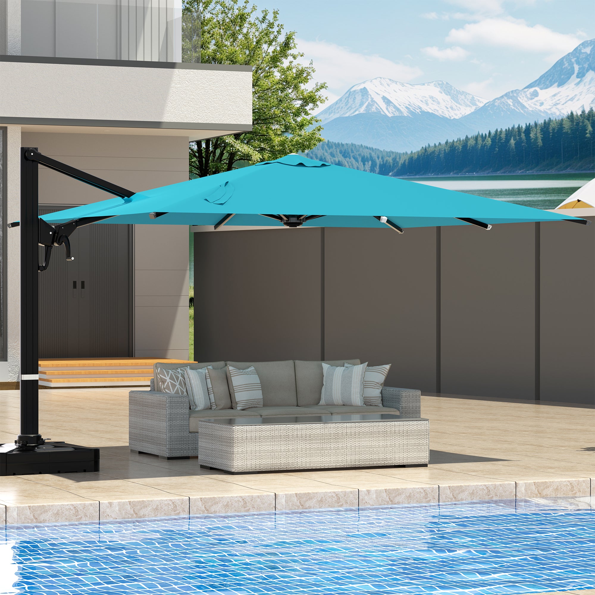 HOMREST 10x13ft Large Rectangular Cantilever Umbrella with 360° Rotation & 6 Adjustable Heights, Outdoor Patio Umbrella for Garden, Pool, Deck, Blue (Base Excluded)