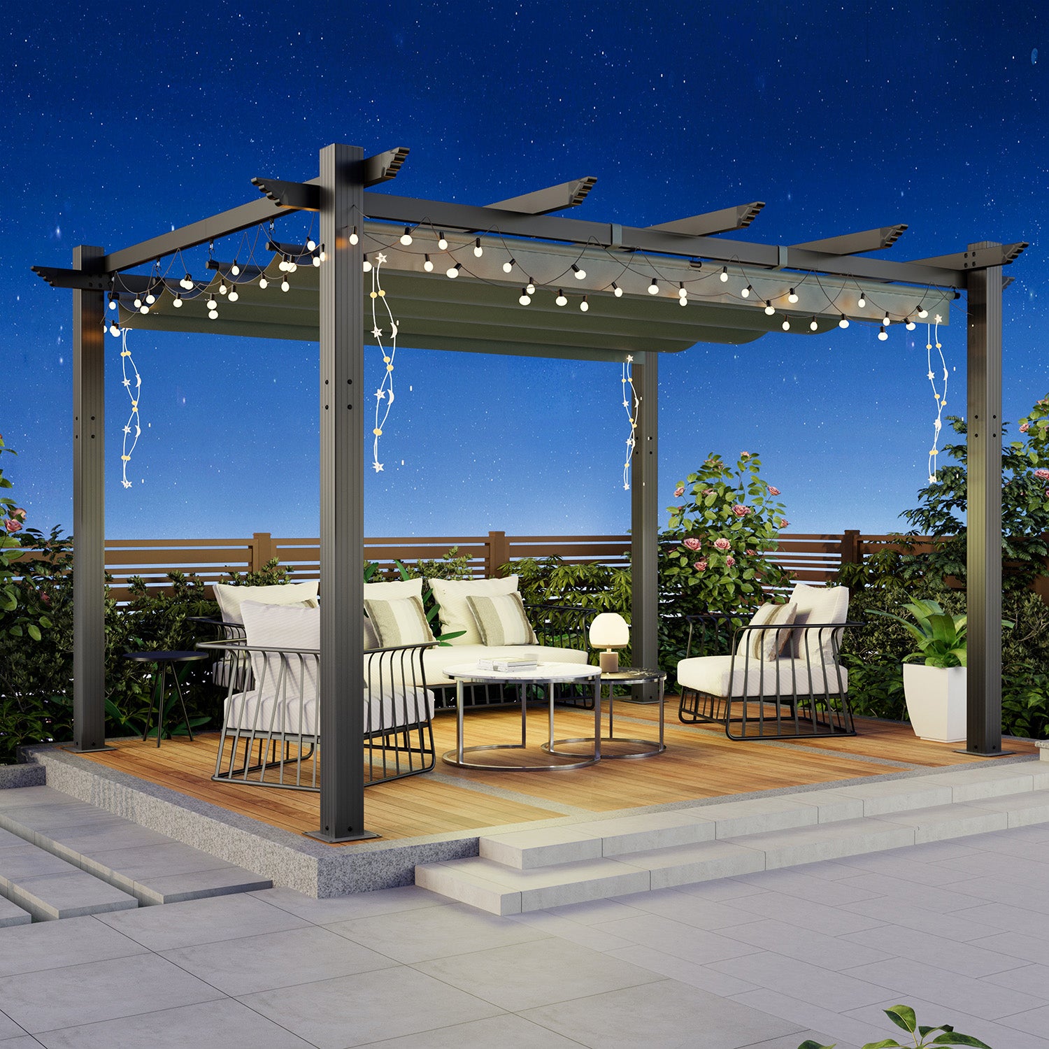 HOMREST Retractable Pergola 10x13 Ft, Outdoor Aluminum Shelter with Dual Adjustable Sun Shade Canopy for Patio Backyard, Locking System Includes Straps & Screws (Gray)