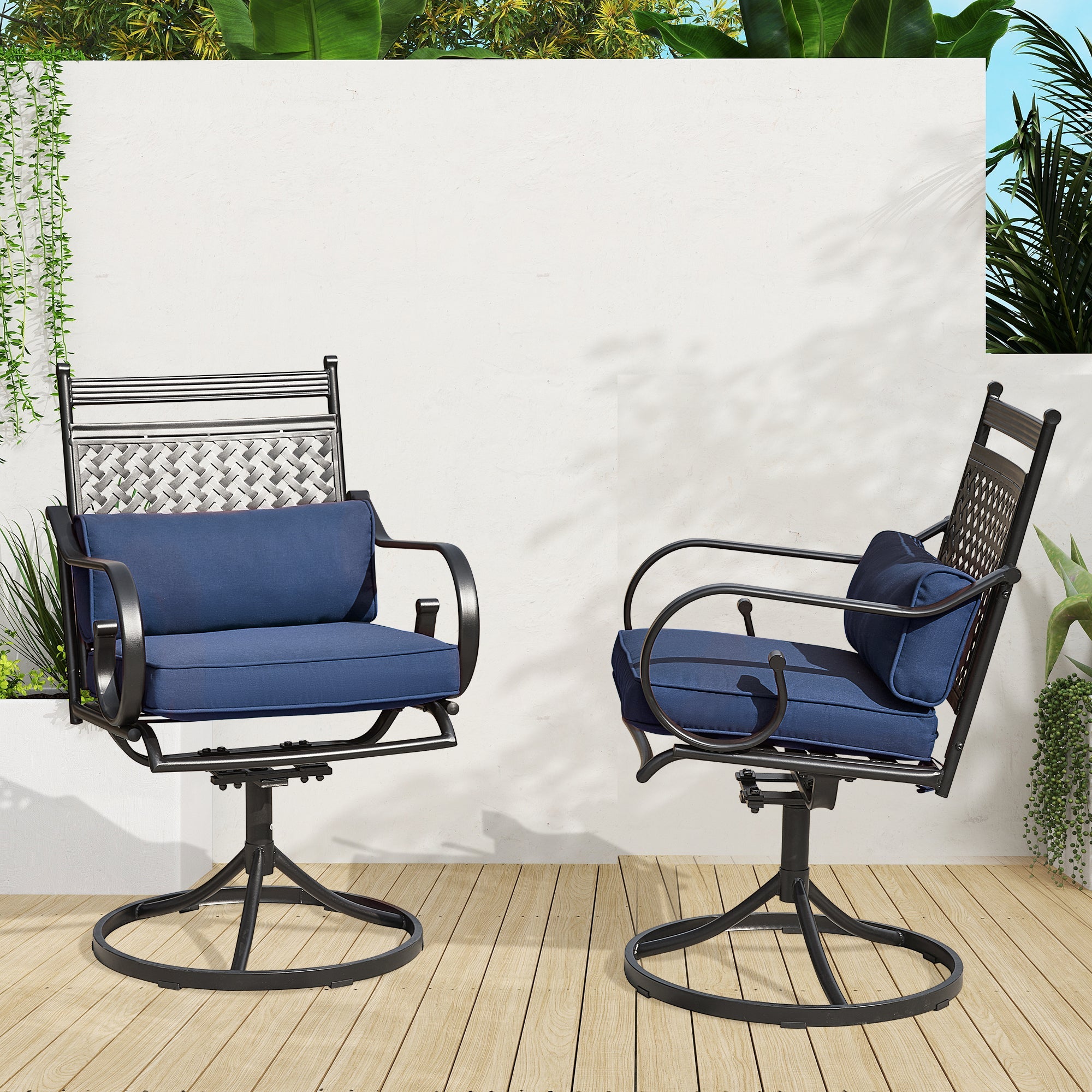 HOMREST Patio Swivel Chair Set of 2, Outdoor Dining Chairs with Cushions for Porch, Deck, and Garden, Blue