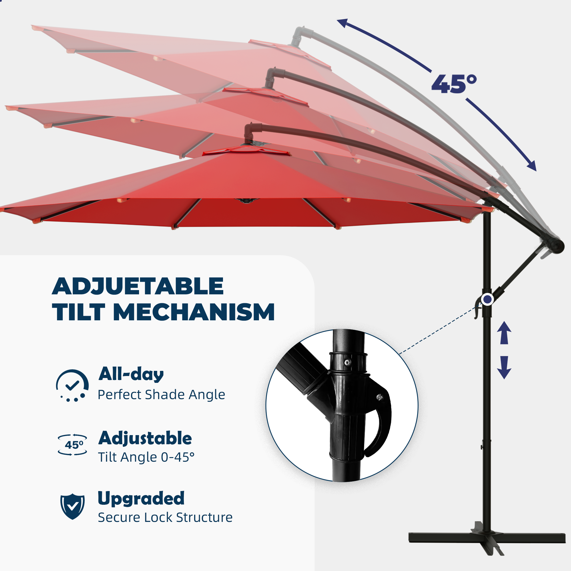 Homrest 10ft Offset Patio Umbrella - Outdoor Hanging Umbrella with Easy Tilt, 99.9% UV Protection, and Sturdy Iron Frame for Garden, Pool, Backyard, Red
