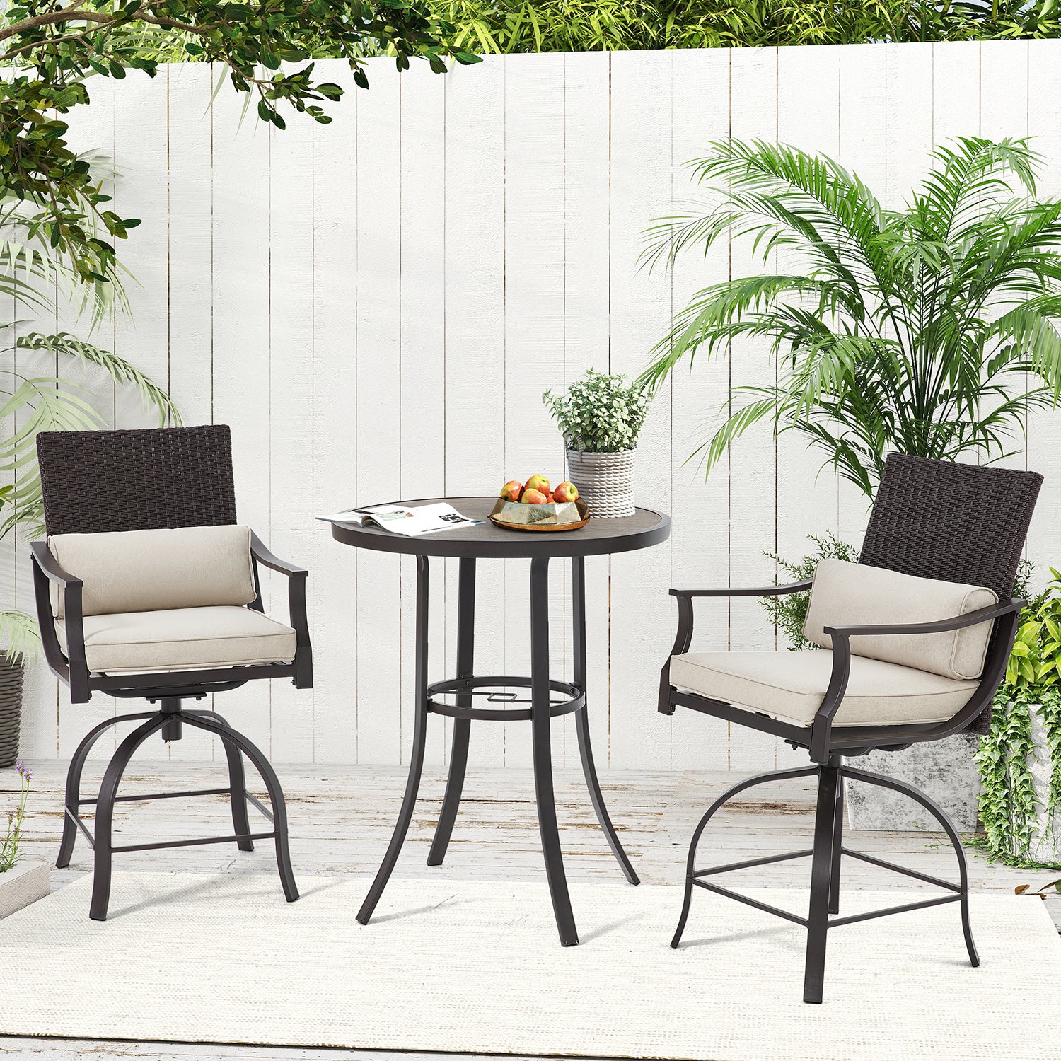 HOMREST 3 Piece Outdoor Patio Set, High Top Patio Bar Set, Beige