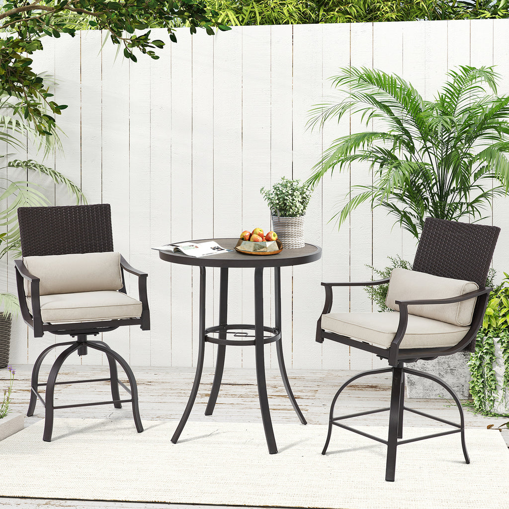 HOMREST 3 Piece Outdoor Patio Set, High Top Patio Bar Set, Beige