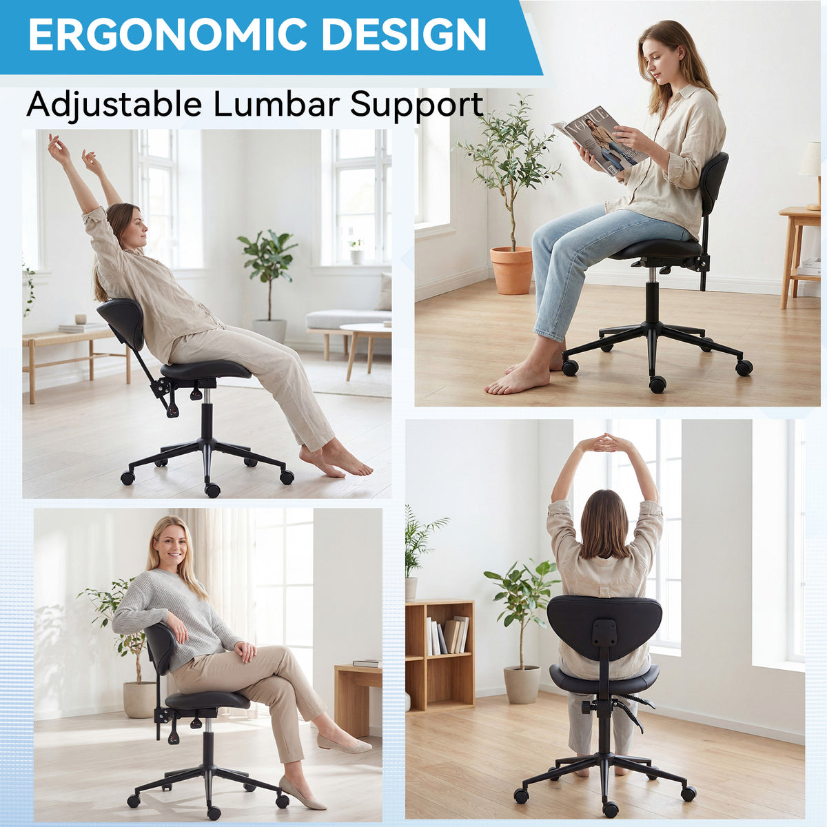HOMREST Saddle Stool Chair with Customizable Back Support,Esthetician Tattoo Dental Stool Chair,Lash Chairs for Eyelash Tech Massage Salon(Black,with Backrest)