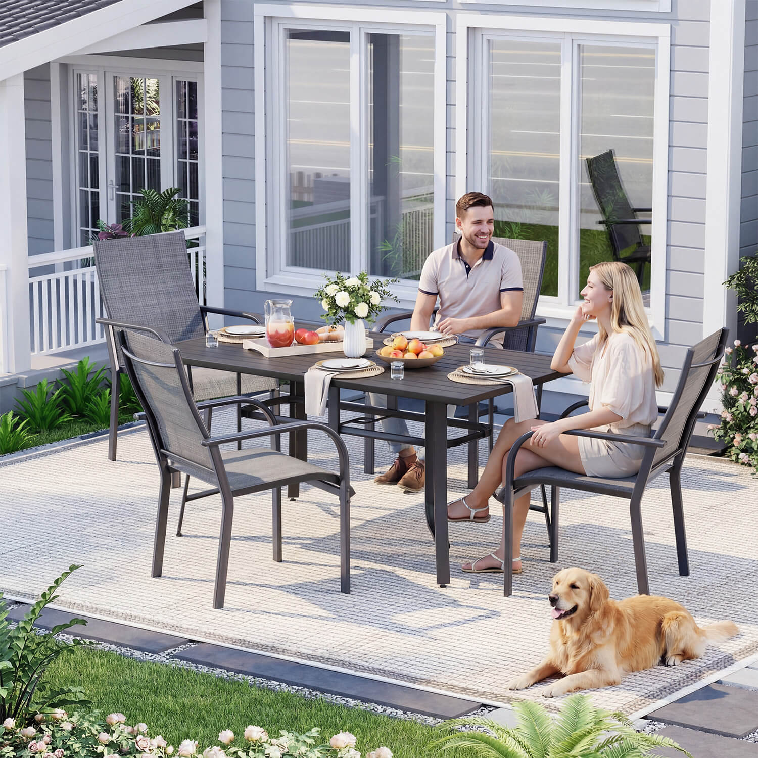HOMREST Patio Chairs Set of 4, 330 LBS Capacity, 17.83" Widened Outdoor Dining Chairs with All Weather Quick-Drying Textilene & Metal Frame, Gray