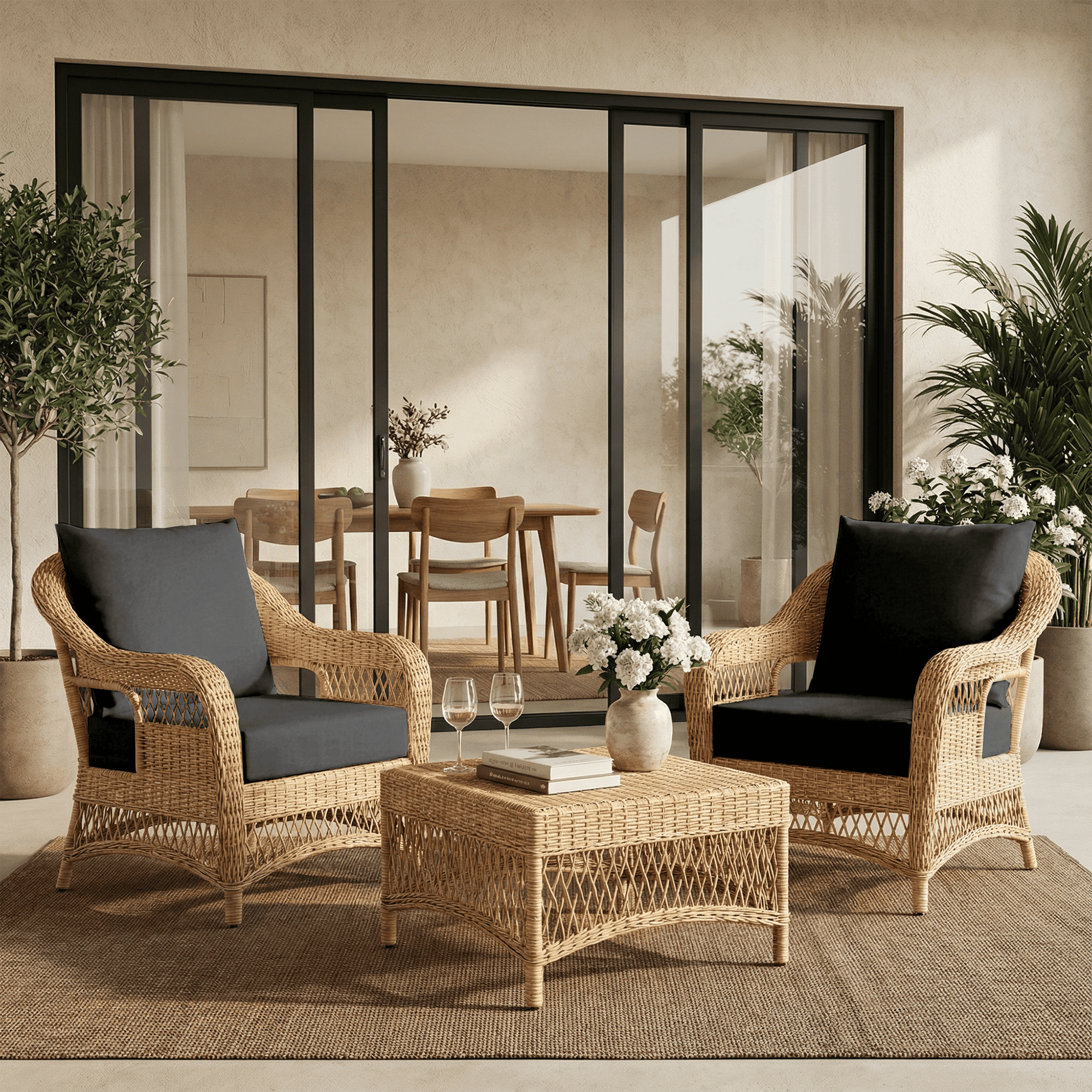 HOMREST Patio Furniture Cushions with Handle and Ties, Waterproof, Fade-resistant Outdoor Couch Cushion, Chair Pads for Dining Chairs, Gray