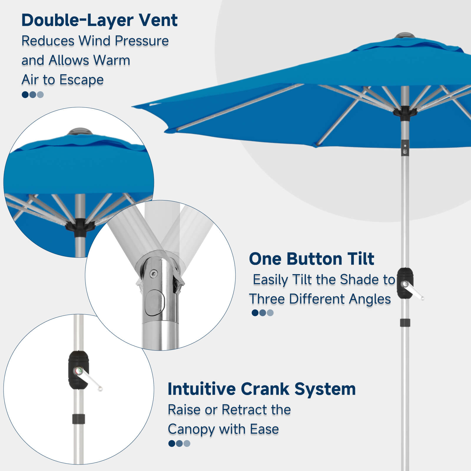 Homrest 9FT Aluminum Patio Umbrella, Fade-Resistant with Push Tilt, 8 Sturdy Aluminum Ribs Royal Blue