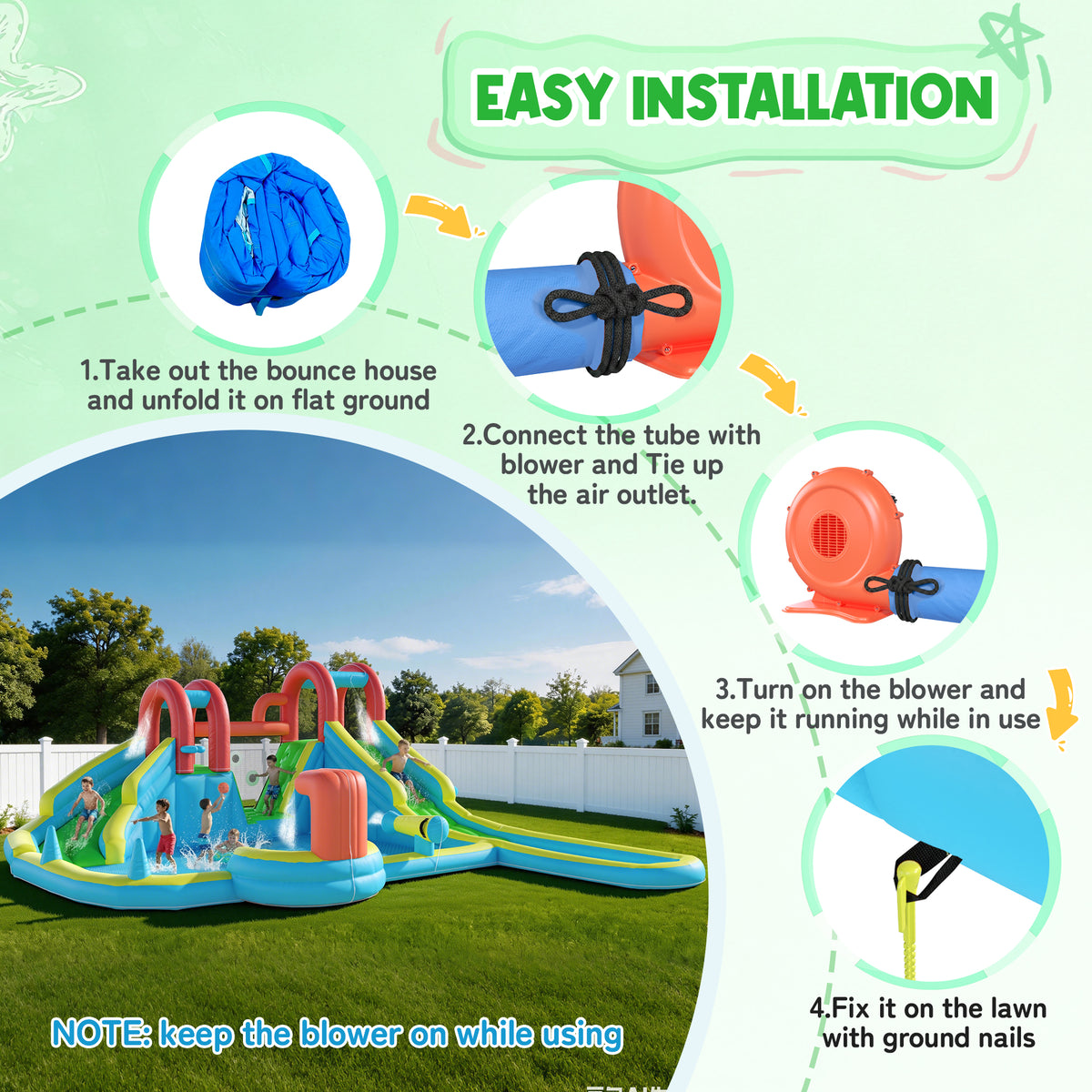 Homrest Inflatable Water Slide,10 in 1 Double Water Slide Bounce House for Kids 3-12 with Blower, Splash Pool, Water Cannon, Climbing Wall, Basketball Hoop for Kids Indoor Outdoor Backyard