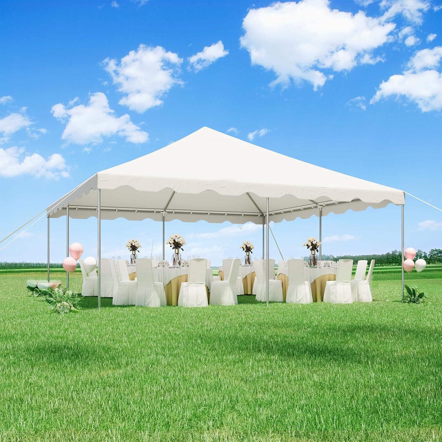HOMREST 20x20ft Pole Party Tent, Heavy Duty Outdoor Canopy with Carry Bags, Large White Event Tent