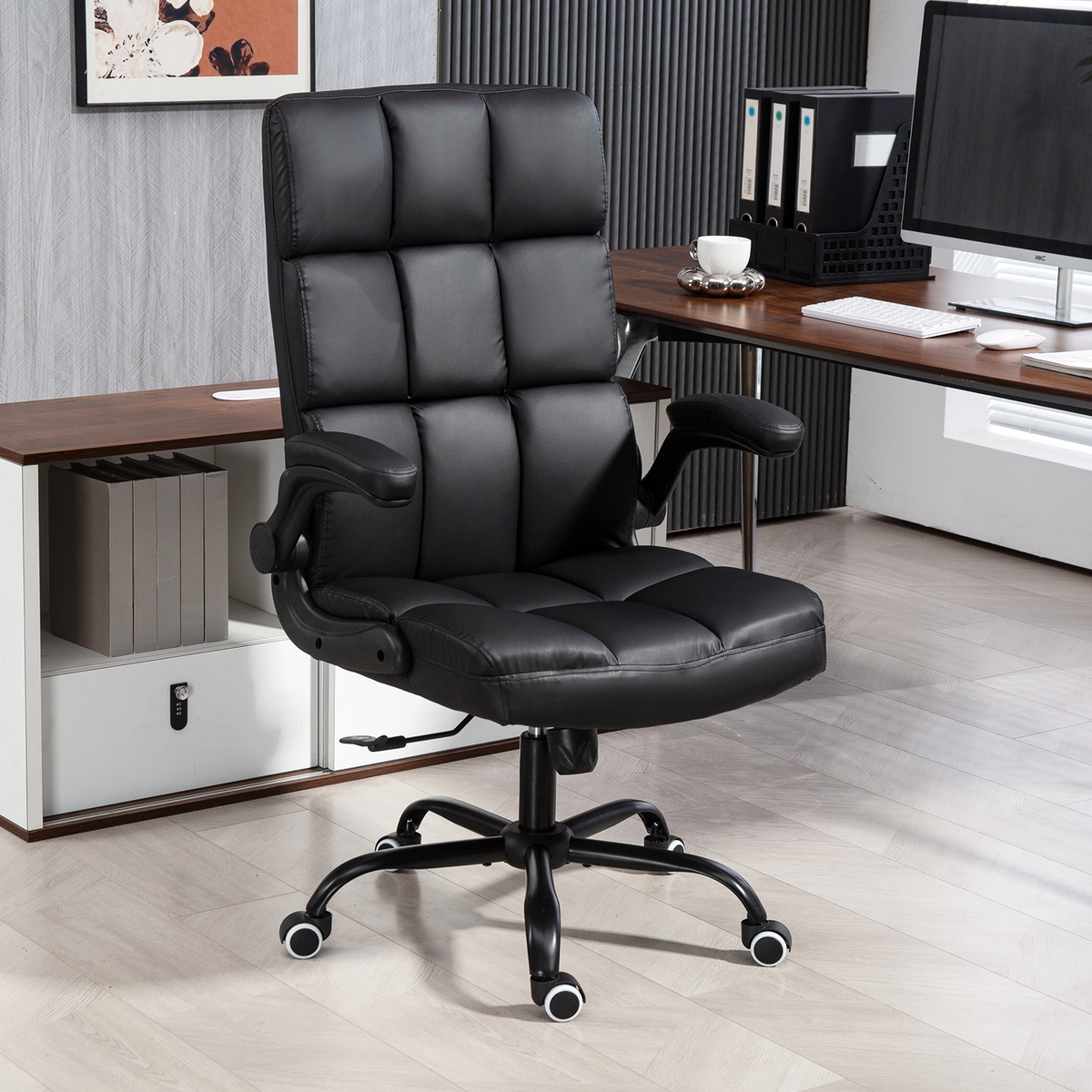 HOMREST Executive Office Chair, PU Leather Ergonomic Desk Chair, Black