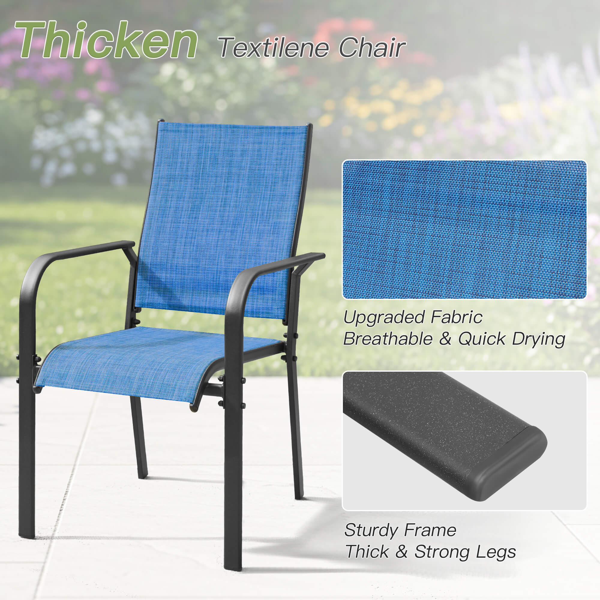 HOMREST 9 Piece Patio Dining Set, Outdoor Dining Table And Chairs Set For 8, 8 PVC-coated polyester Chairs, 1 Iron Square Table With Adjustable Umbrella Hole (1.57"-1.97"), Blue