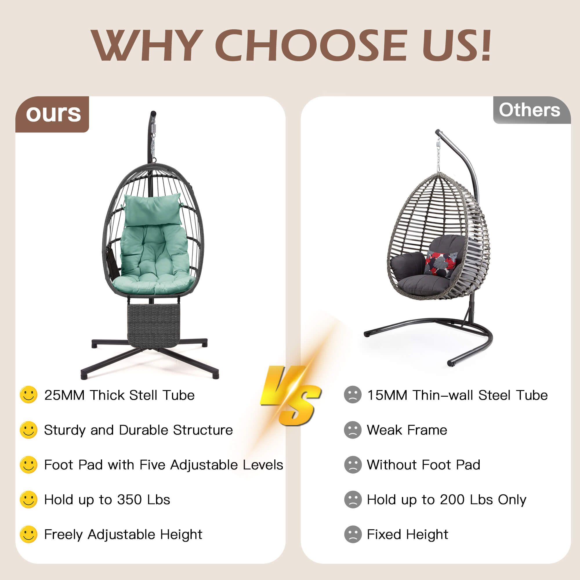 HOMREST Hanging Egg Chair with Stand & Removable Leg Rest, Hammock Chair for Patio, Bedroom, Light Green/Gray