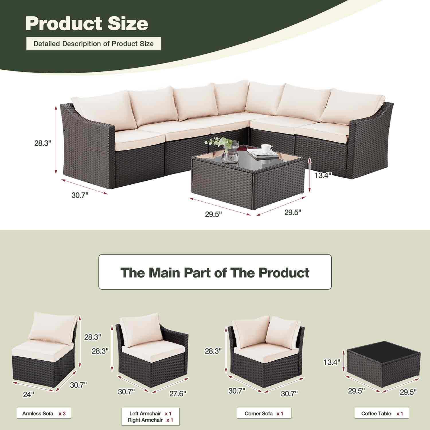 Product dimensions of Homrest patio sofa set