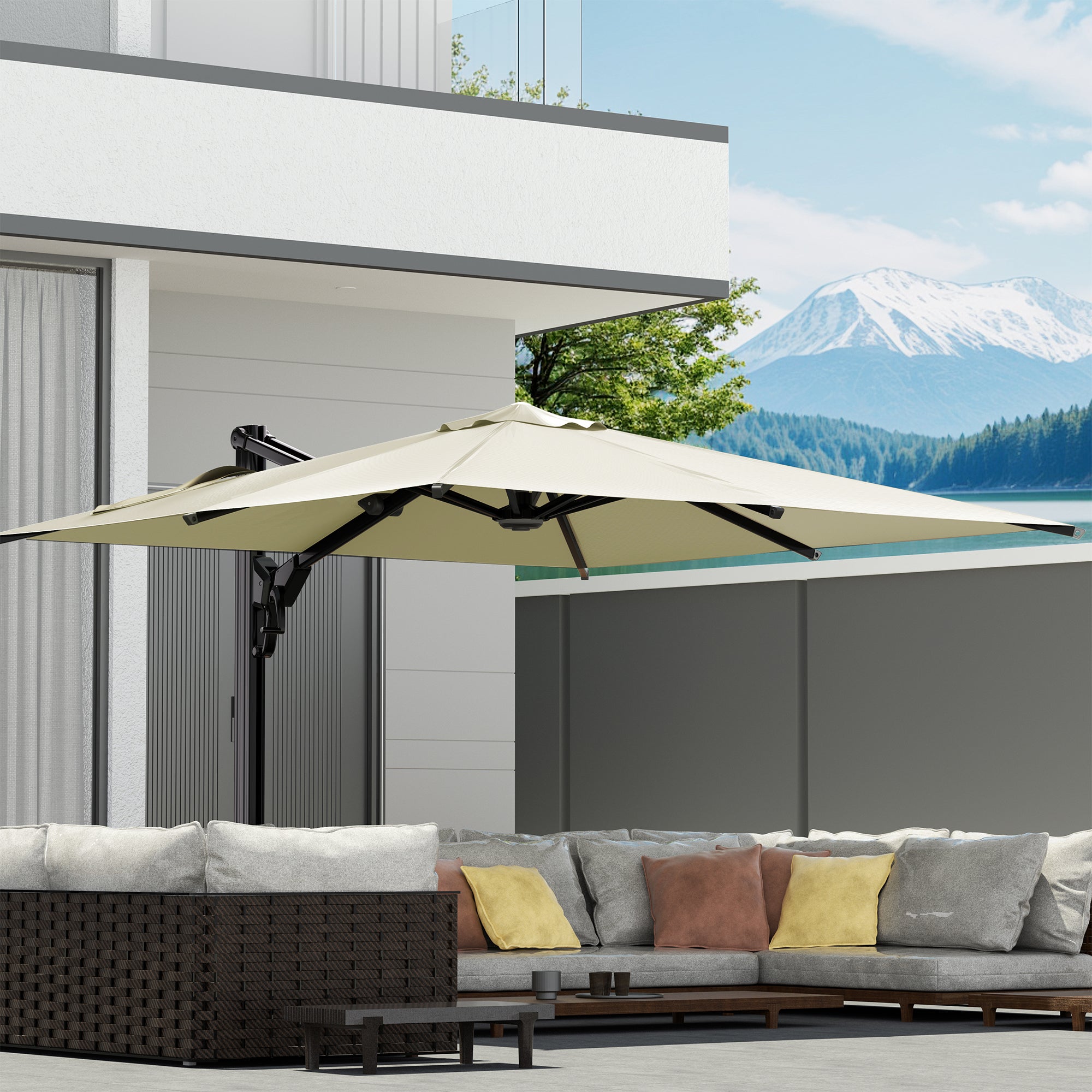 HOMREST 10x10ft Large Rectangular Cantilever Umbrella with 360° Rotation & 6 Adjustable Heights, Yellow (Base Excluded)