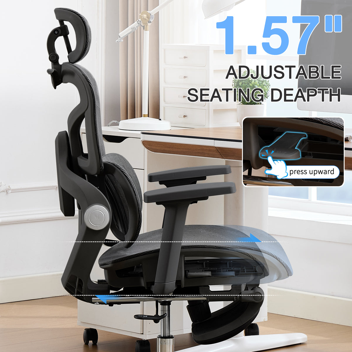 HOMREST Ergonomic Mesh Office Chair with 2-Zone Lumbar Support and Footrest,Black