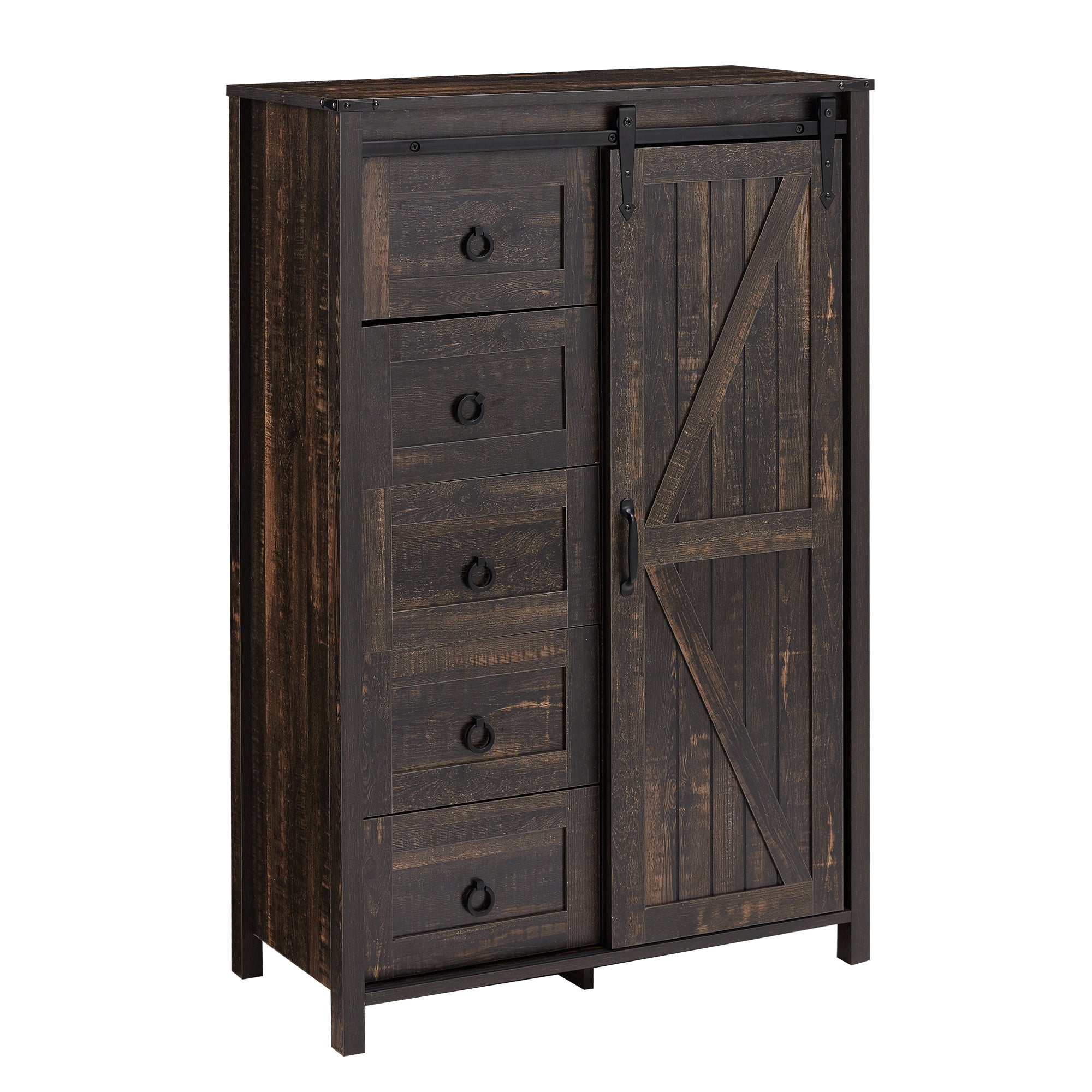 HOMREST Farmhouse 48" Tall Chest of Drawers, Wooden Closet Dresser with Sliding Barn Door, Storage Organizer Dresser for Living Room, Hallway, Antique