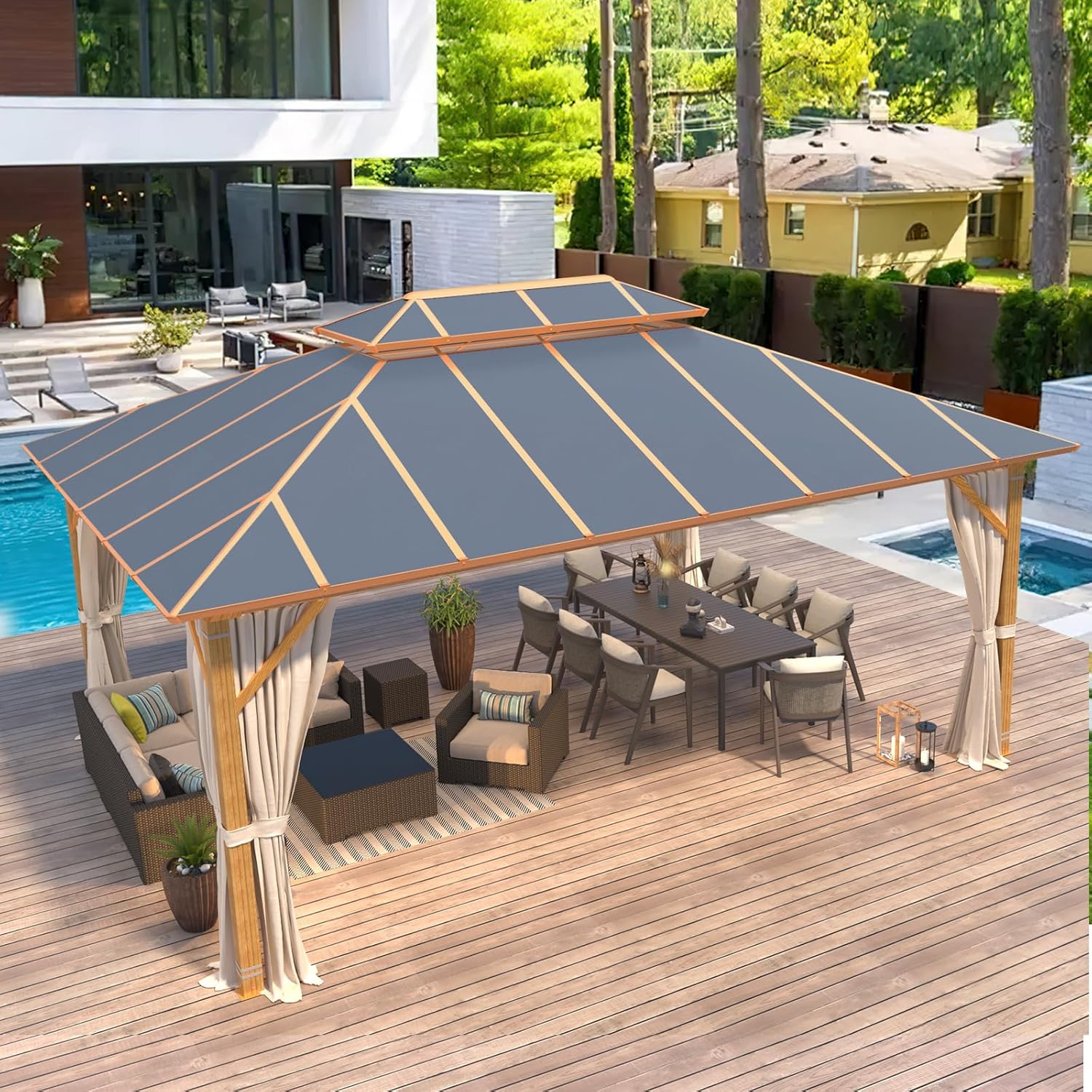 Homrest 12' x 16' Gazebo Outdoor Double Roof Aluminum Composite Canopy Aluminum Frame Pavilio