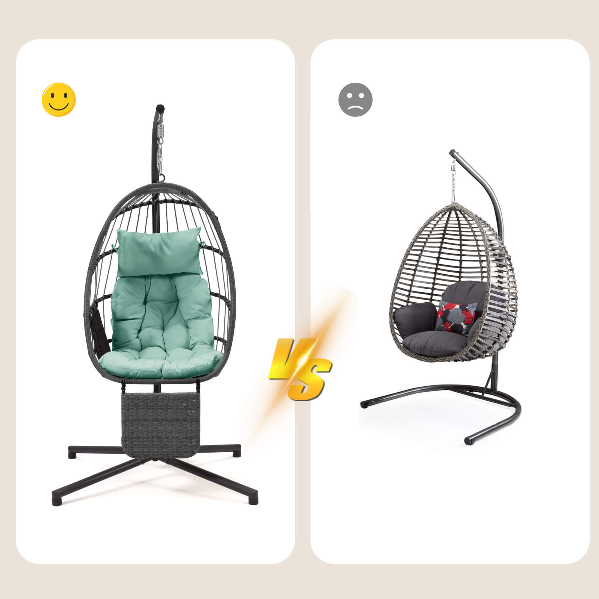 HOMREST Hanging Egg Chair with Stand & Removable Leg Rest, Hammock Chair for Patio, Bedroom, Light Green/Gray