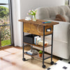 HOMREST Multi-Functional Flip Side Table, 360° Swivel Wheels & Storage Shelf for Living Room/Bedroom, Rustic Brown Wood End Table, Brown