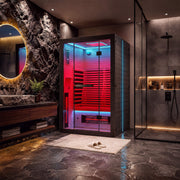 HOMREST 2 Person Infrared Sauna with Red Light Therapy, 360° Fast Heating, 7-Color LED & Bluetooth, Adjustable Seat, Black