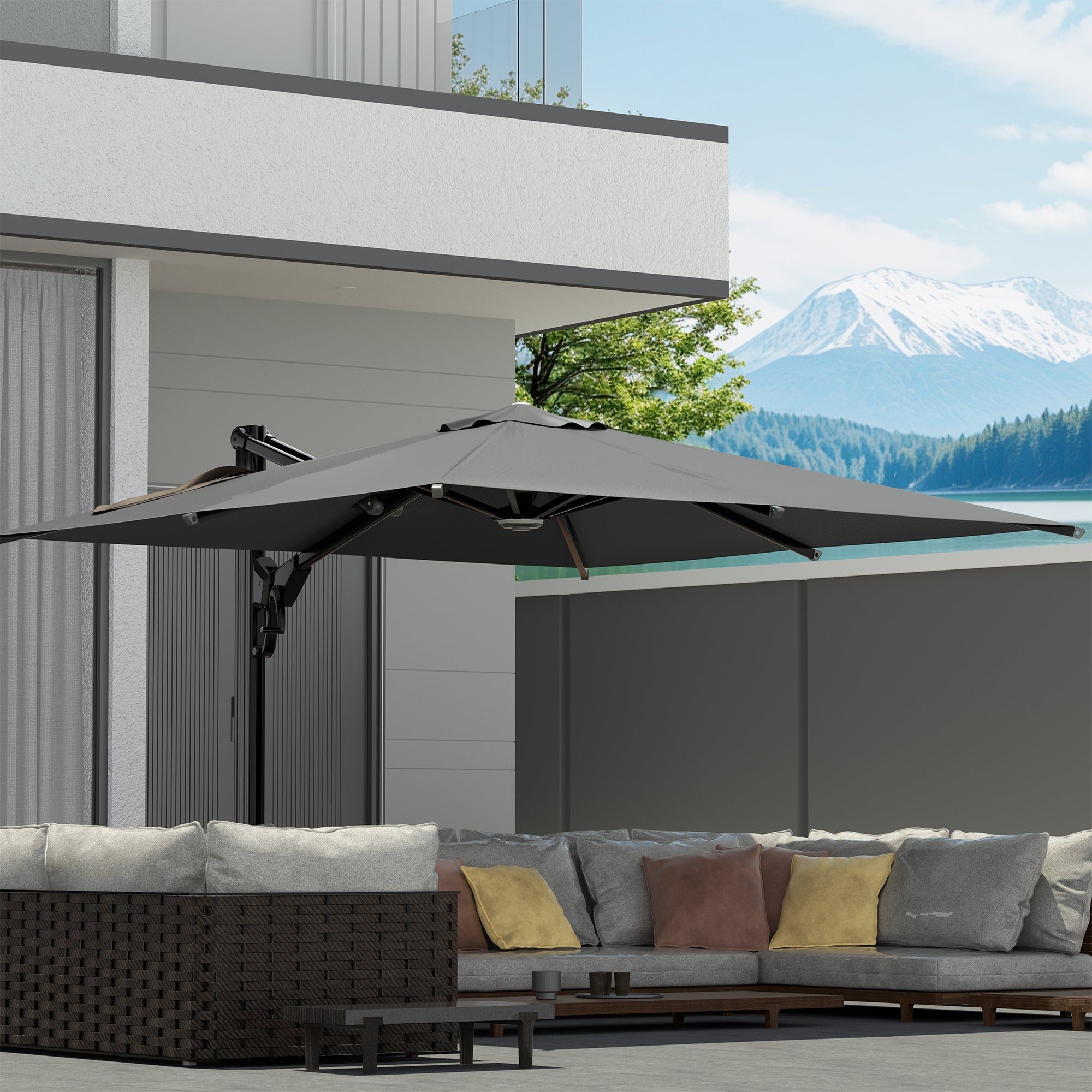 HOMREST 10x10ft Large Rectangular Cantilever Umbrella with 360° Rotation & 6 Adjustable Heights, Gray (Base Excluded)