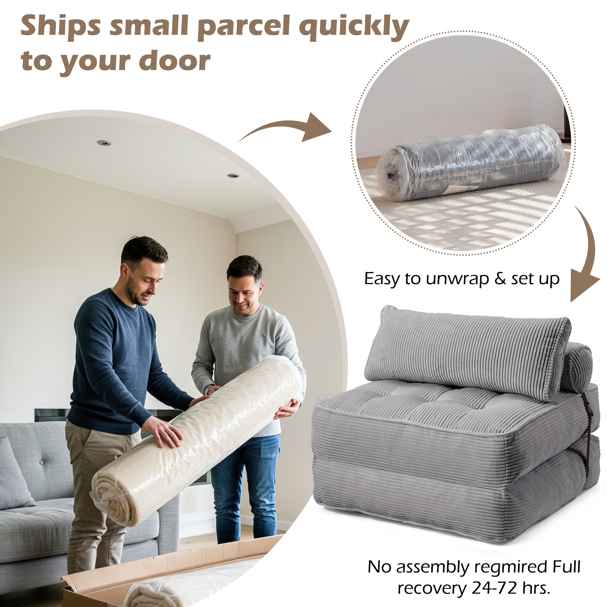 HOMREST 3-Piece Modular Sectional Sofa, Convertible Lounge Set – Foldable Couch Bed, Gray Blue