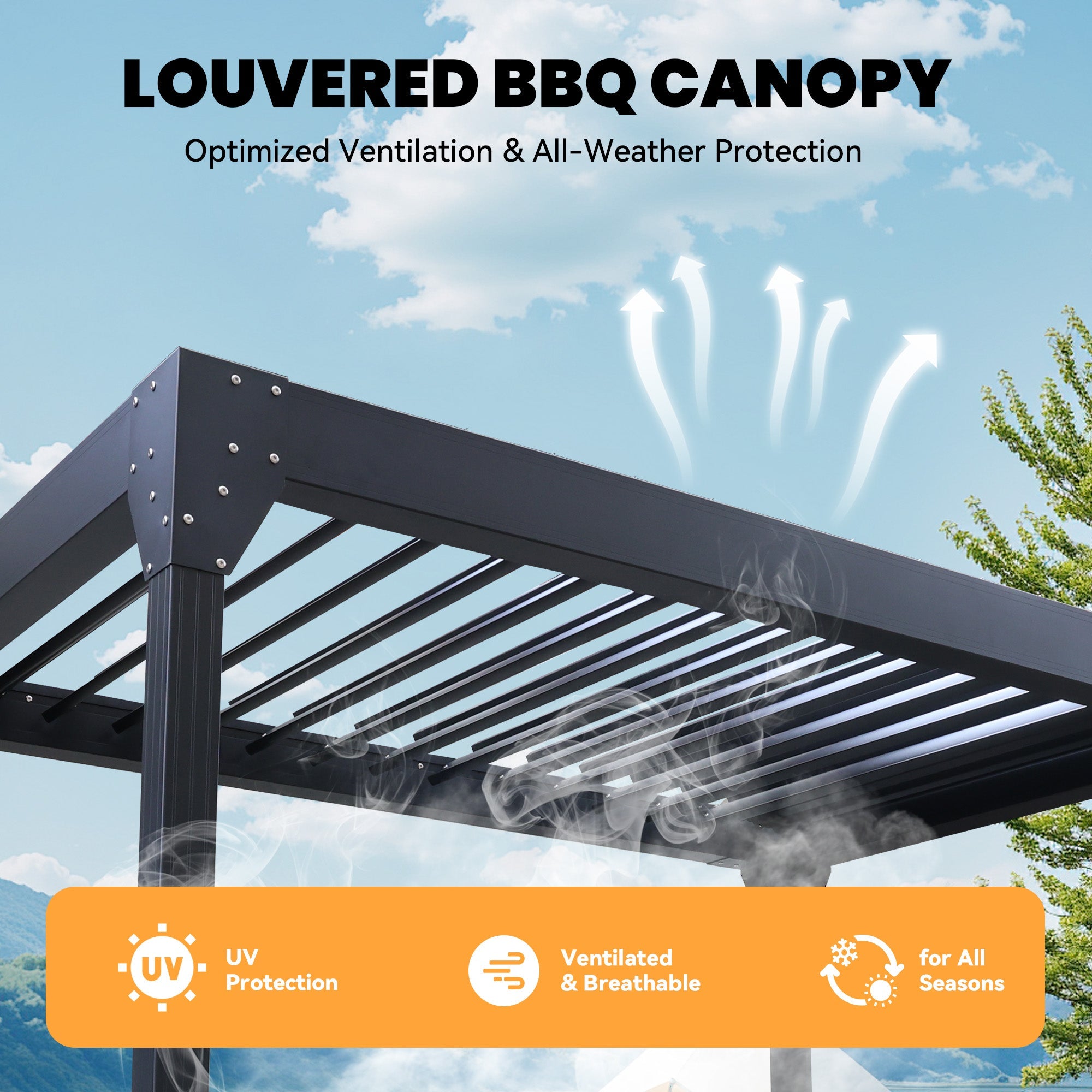 HOMREST 8' x 5' Louvered-Top Aluminum BBQ Grill Gazebo with Gutter & Side Shelves