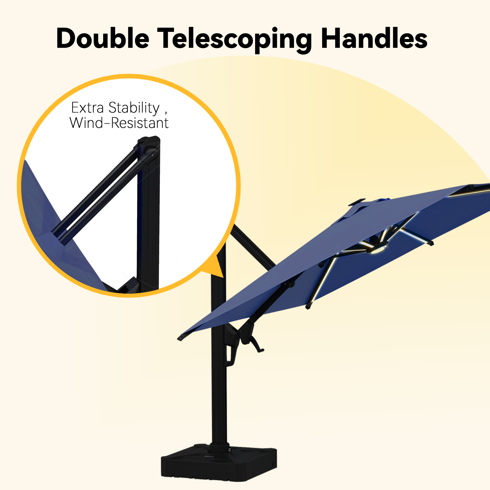 HOMREST 10 X 10 Outdoor Weather-resistant Umbrella with LED Lighting(Base Excluded)  - Navy