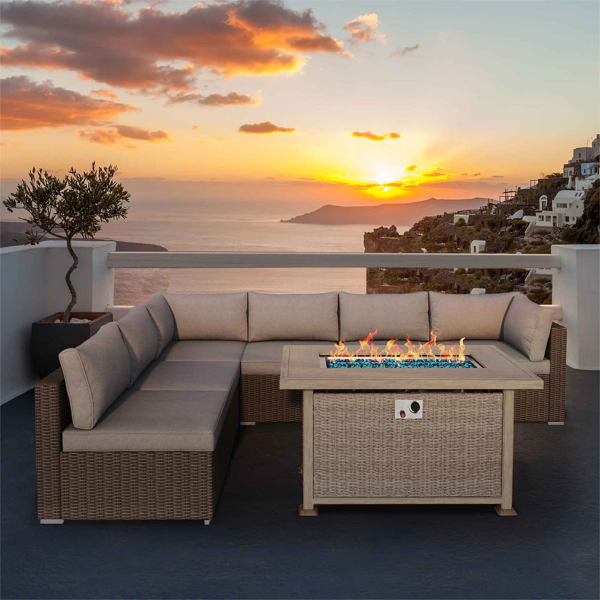 44 in Fire Pit Table 50,000 BTU Auto-Ignition Propane Fire Pit with 2 Hidden Side Hooks, CSA Certification Gray | Homrest Furniture