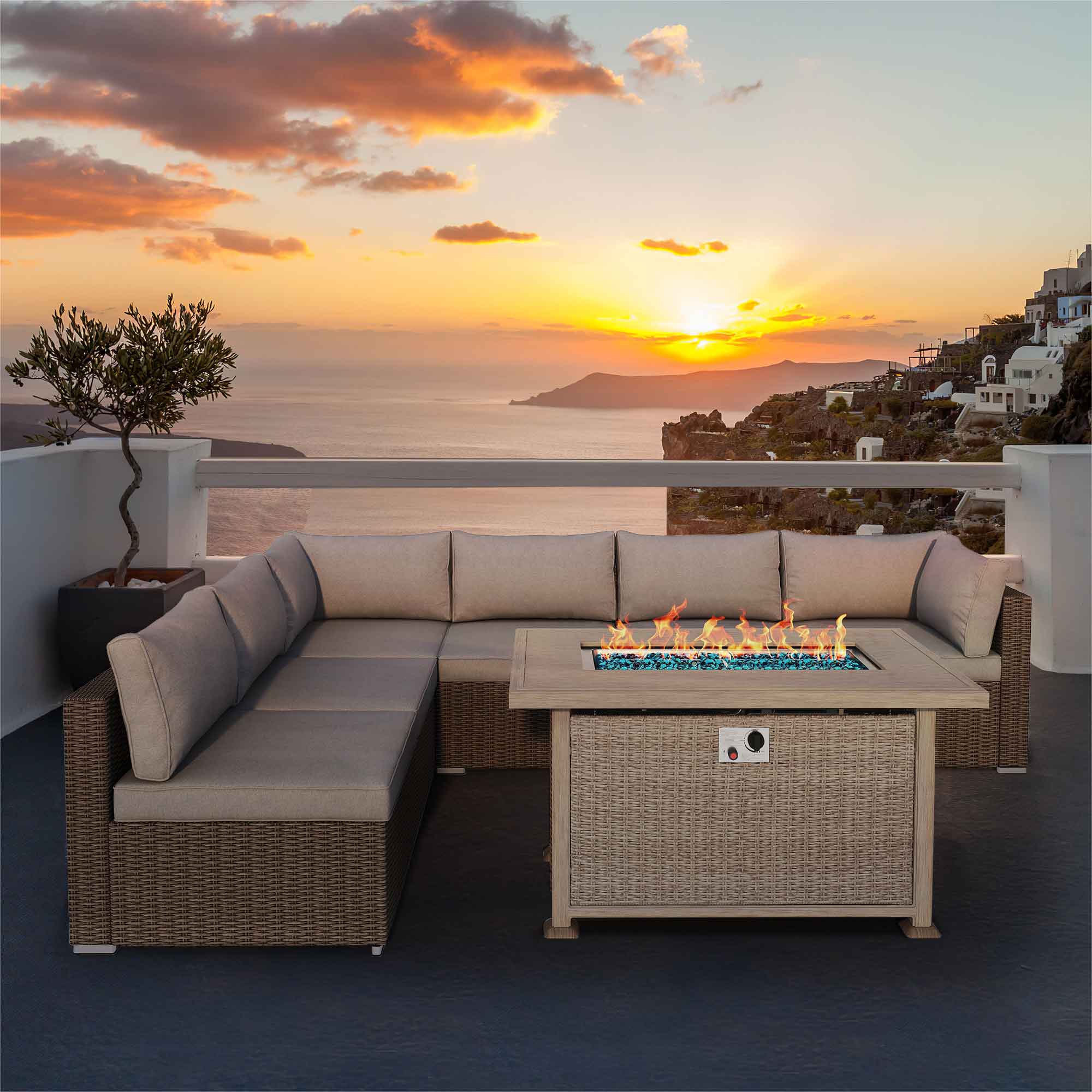 44 in Fire Pit Table 50,000 BTU Auto-Ignition Propane Fire Pit with 2 Hidden Side Hooks, CSA Certification Gray | Homrest Furniture