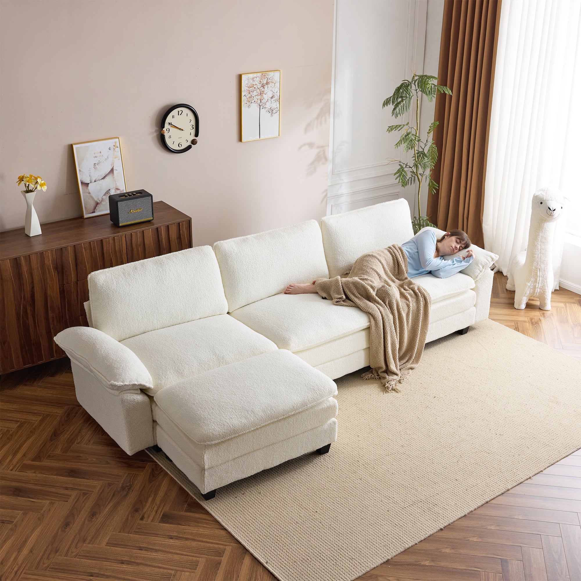 Homrest 120.8 Inch Oversized Sectional Couch for Modern Living Room, Beige