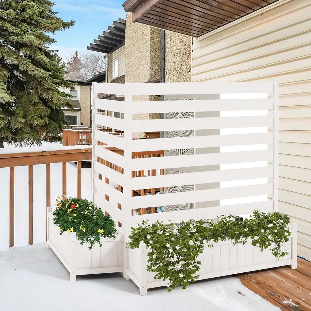 HOMREST 2-Pack No-Dig Privacy Fence Planter, Wood Outdoor Screen Air Conditioner Fence for AC Unit, Trash & Flower Bed, Weather-Resistant, 36" W x 45" H, White