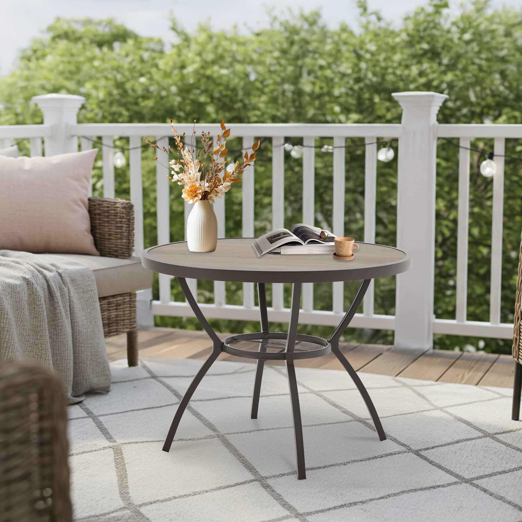 Homrest  38 Inch Outdoor Metal Dining Table with Adjustable Umbrella Hole