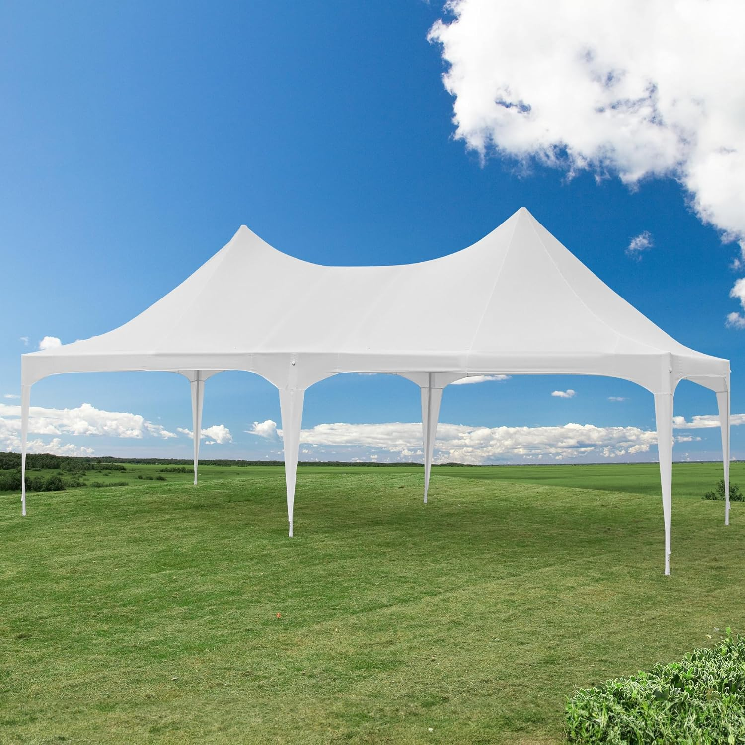 HOMREST 26x13 Party Tent White Wedding Tent Heavy Duty Double Peaked Canopy Tent With Pole Less Event Space Tent For Party Event