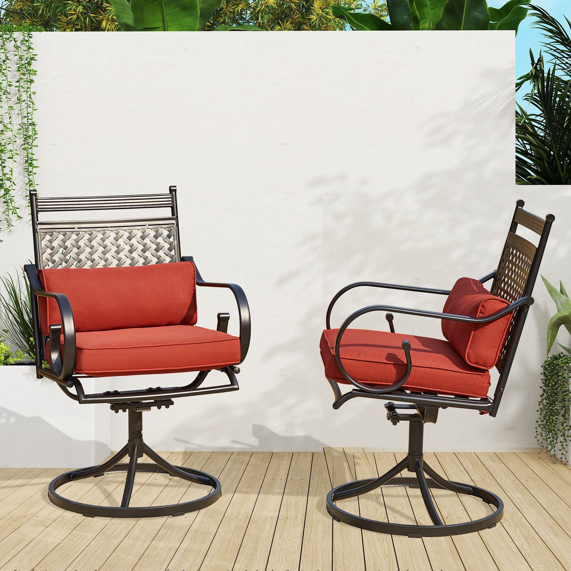 homrest Patio Swivel Chair Set of 2, Outdoor Dining Chairs with Cushions for Porch, Deck, and Garden, Red