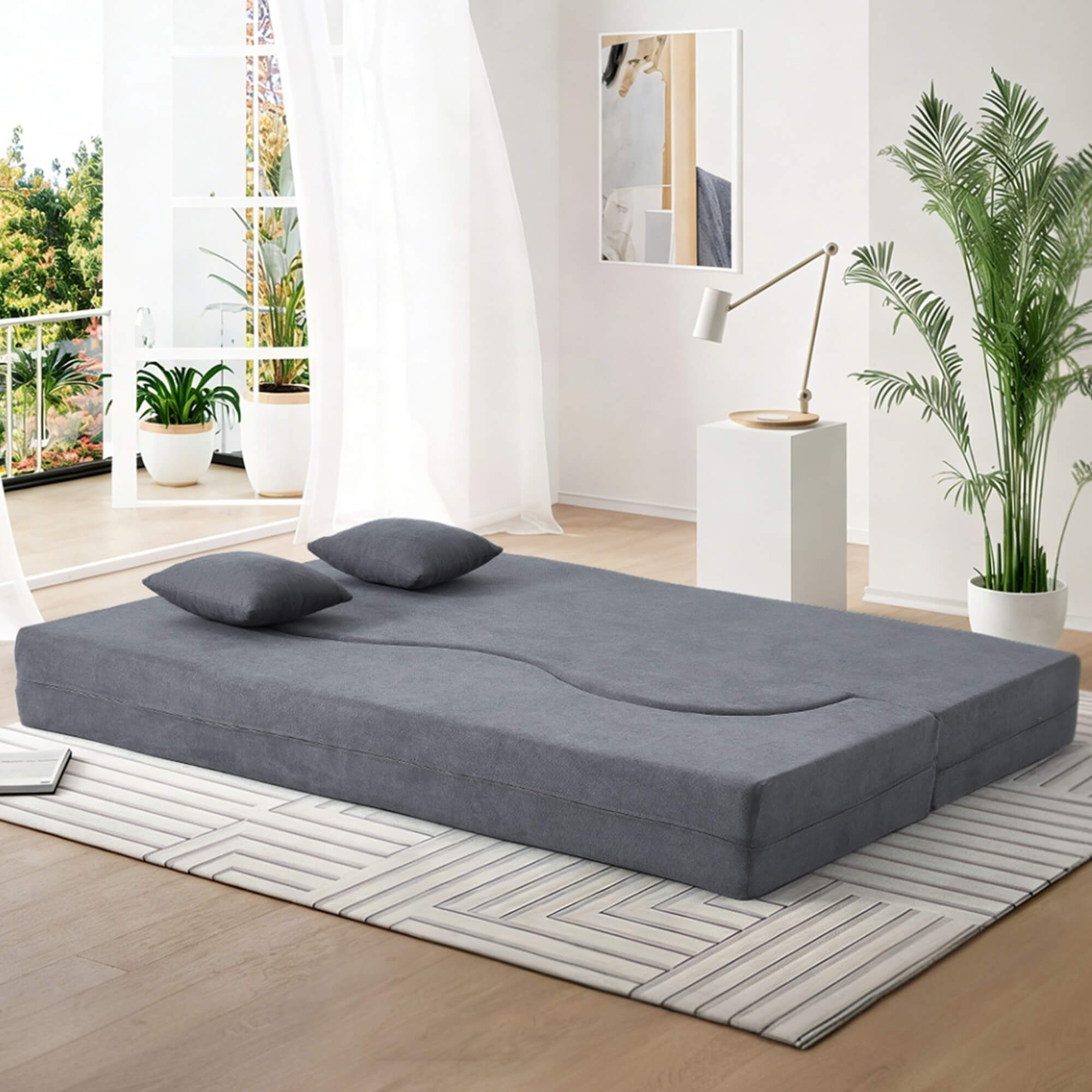 HOMREST Folding Sofa Bed, Floor Sofa Couch, Convertible Sofa Bed With High Density Foam, Foldable Floor Couch Bed For Living Room, Guest Room, Bedroom