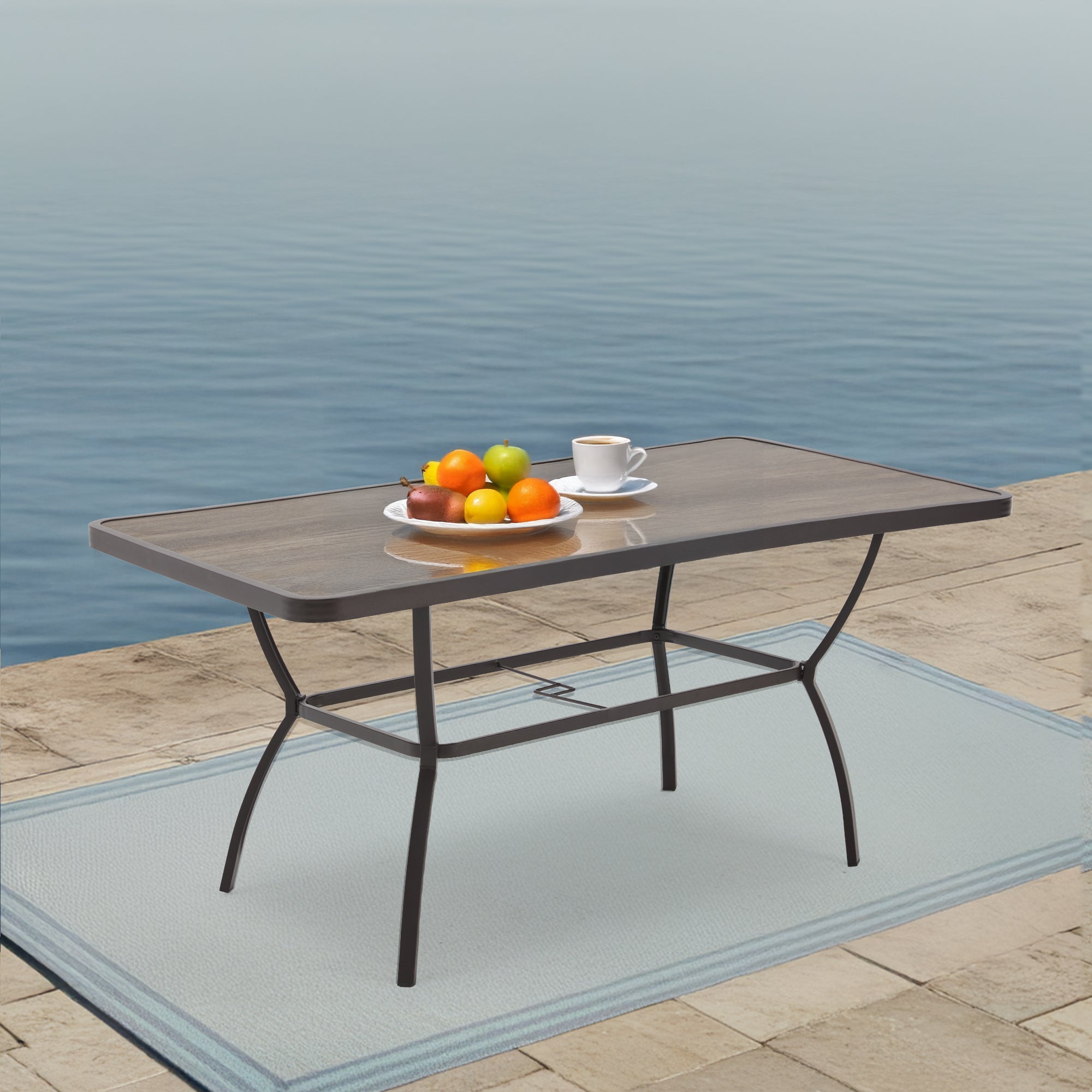 HOMREST 63 Inch Outdoor Patio Dining Table with 1.96 Inch Adjustable Umbrella Hole