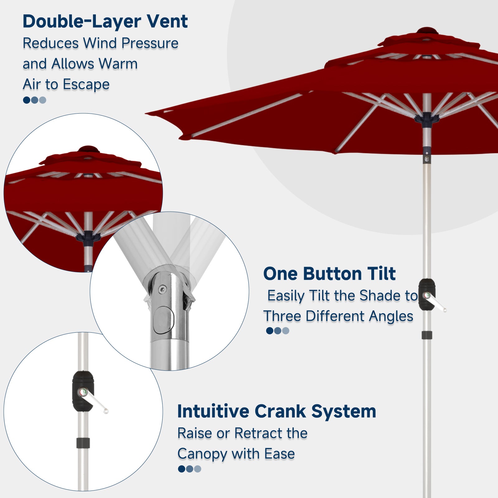 Homrest 9FT 3-Tier Aluminum Patio Umbrella, Fade-Resistant with Push Tilt, 8 Sturdy Aluminum Ribs,Burgundy