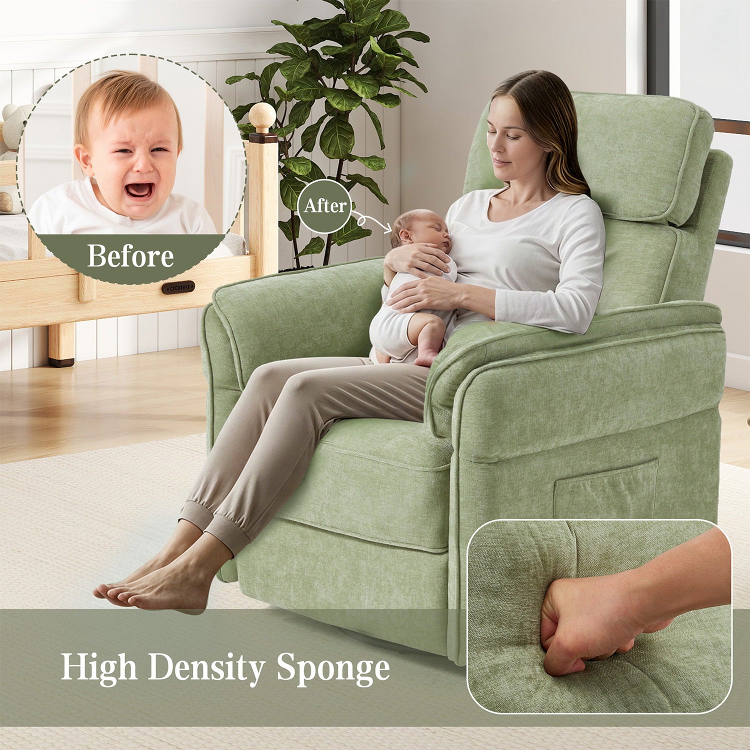 HOMREST Power Swivel Rocking Recliner Chair with Adjustable Headrest and Armrests, Green