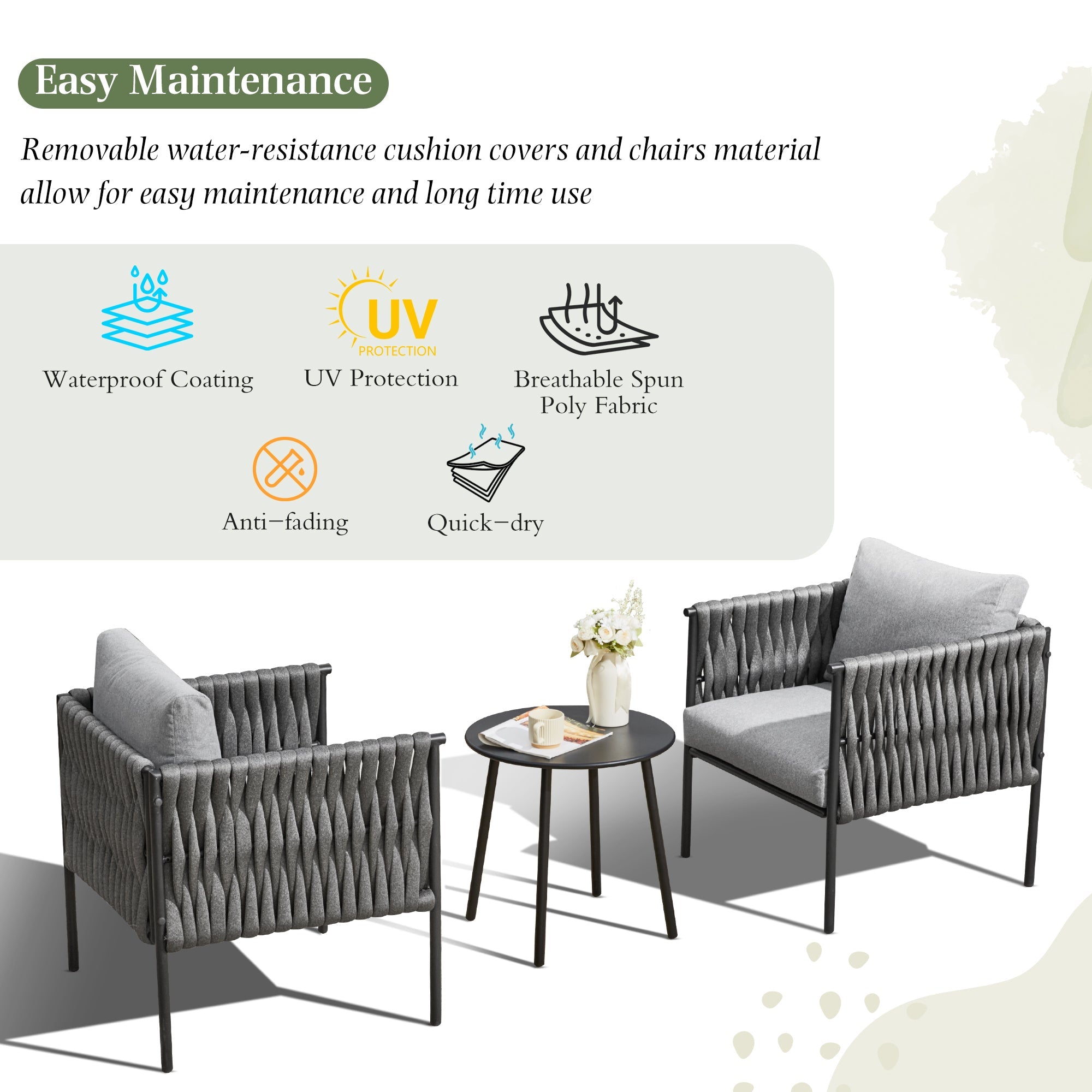 HOMREST 3-Piece Patio Bistro Set, Modern Outdoor Furniture, Earth Black & Starry Sky Gray